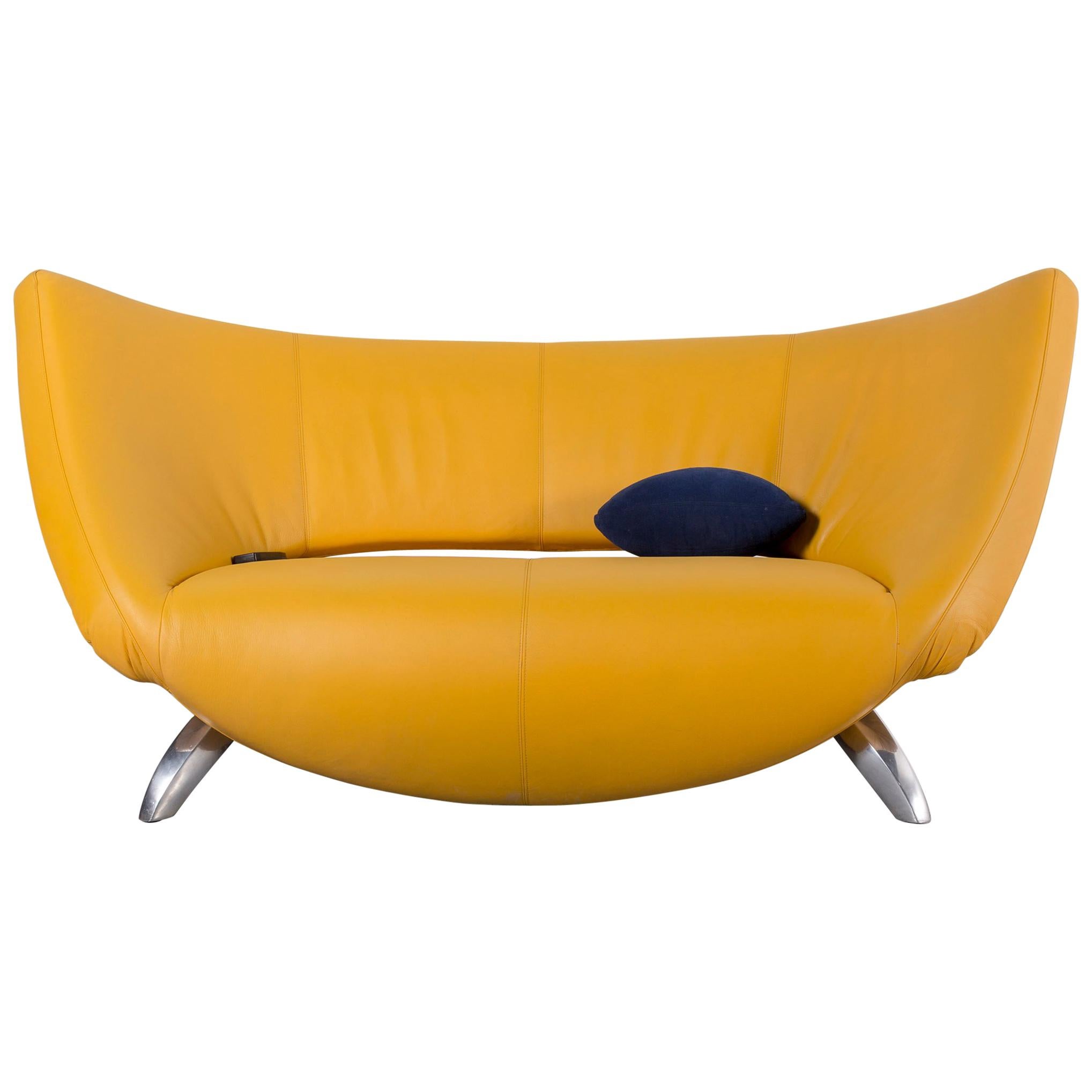 Leolux Danaide by Stefan Heiliger Leather Sofa Yellow Two-Seat