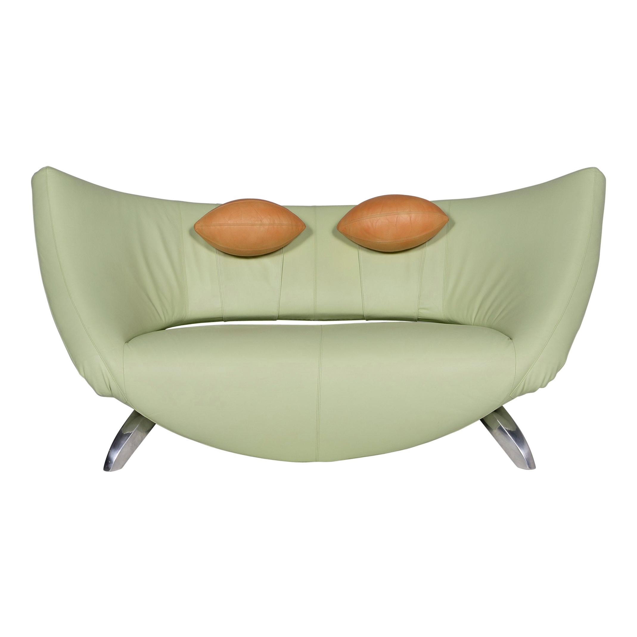 Leolux Danaide Leather Sofa Green Pistachio Green Electric Function Couch