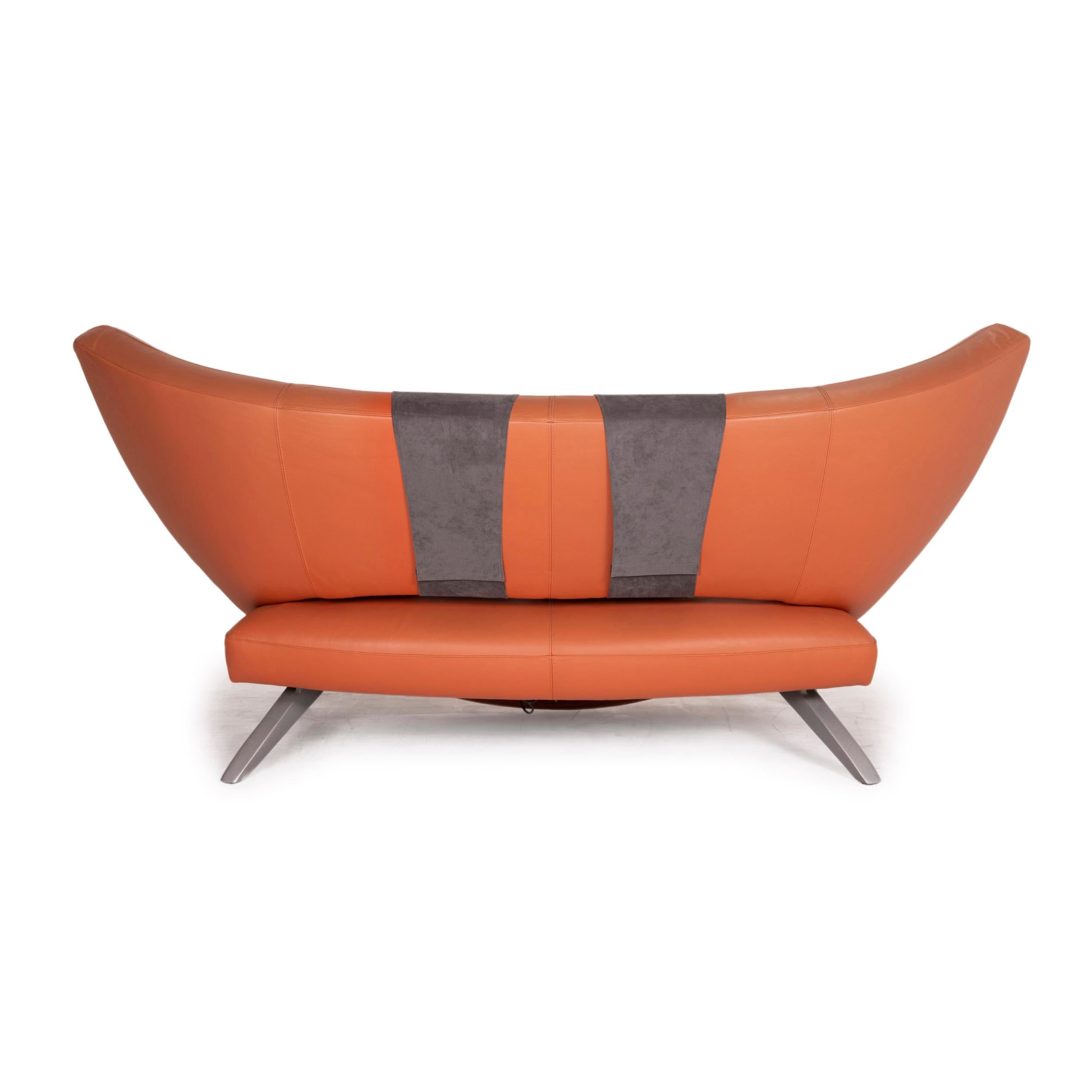 Leolux Danaide Orange Leather Sofa Two-Seater Electrical Function 4