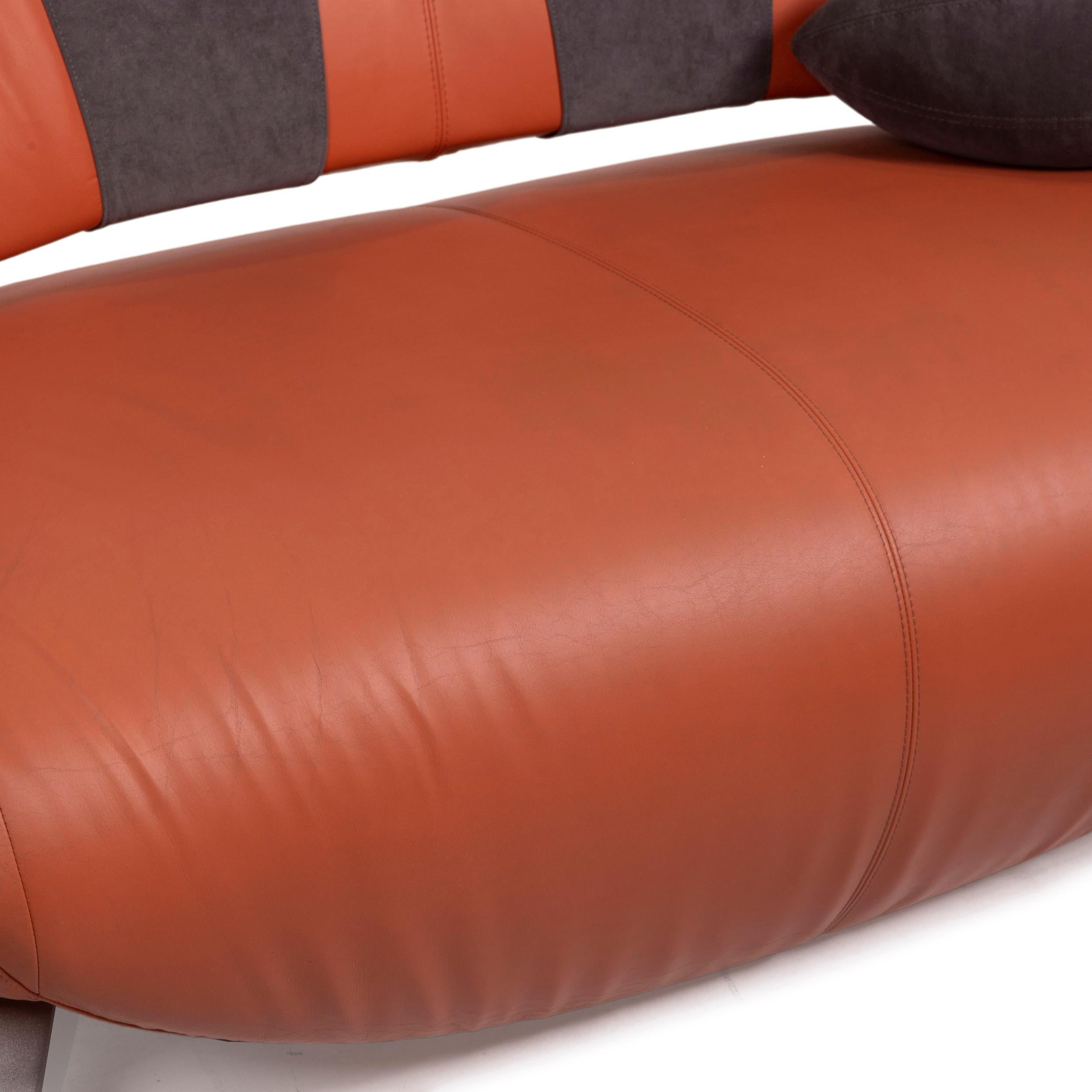 Modern Leolux Danaide Orange Leather Sofa Two-Seater Electrical Function
