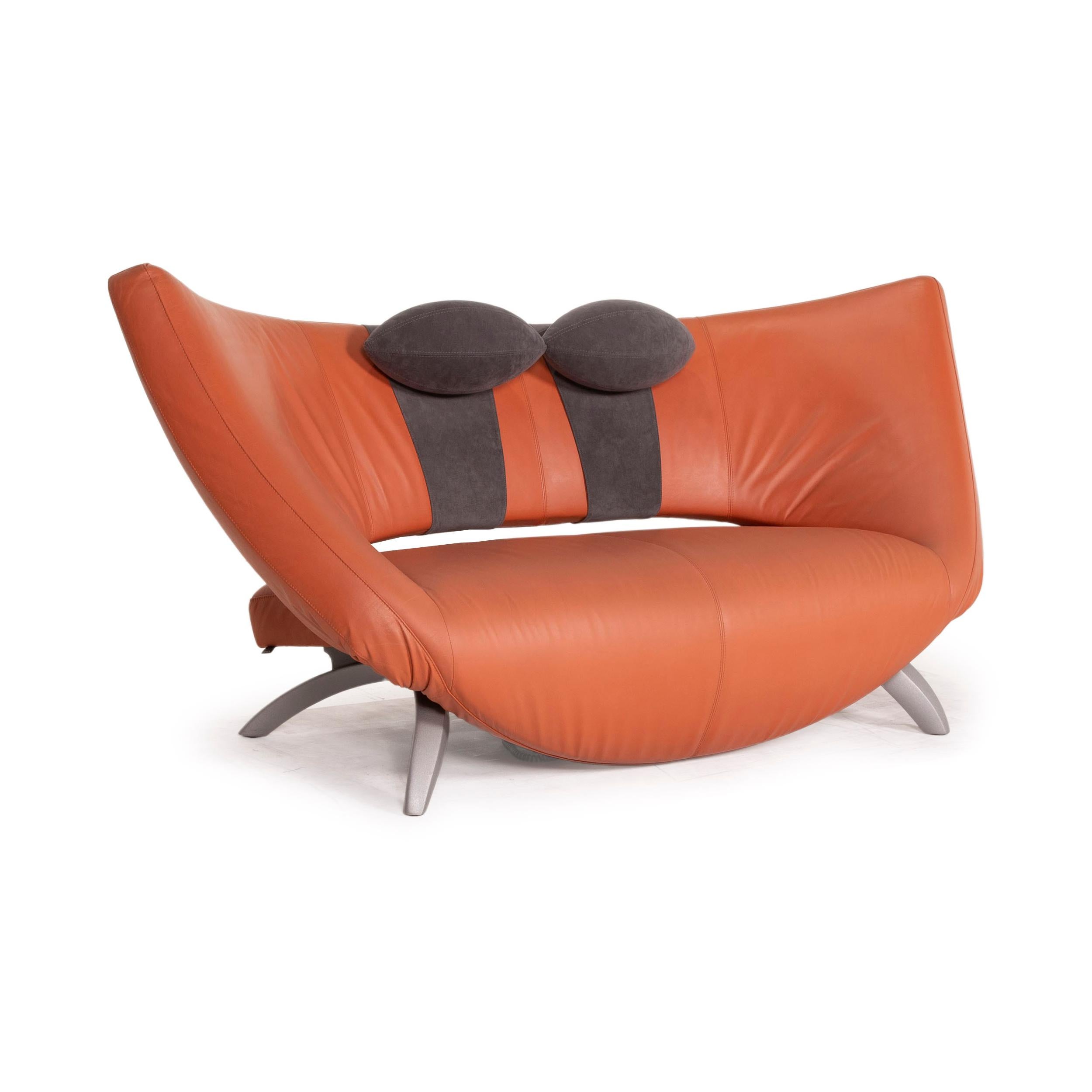 Leolux Danaide Orange Leather Sofa Two-Seater Electrical Function 1