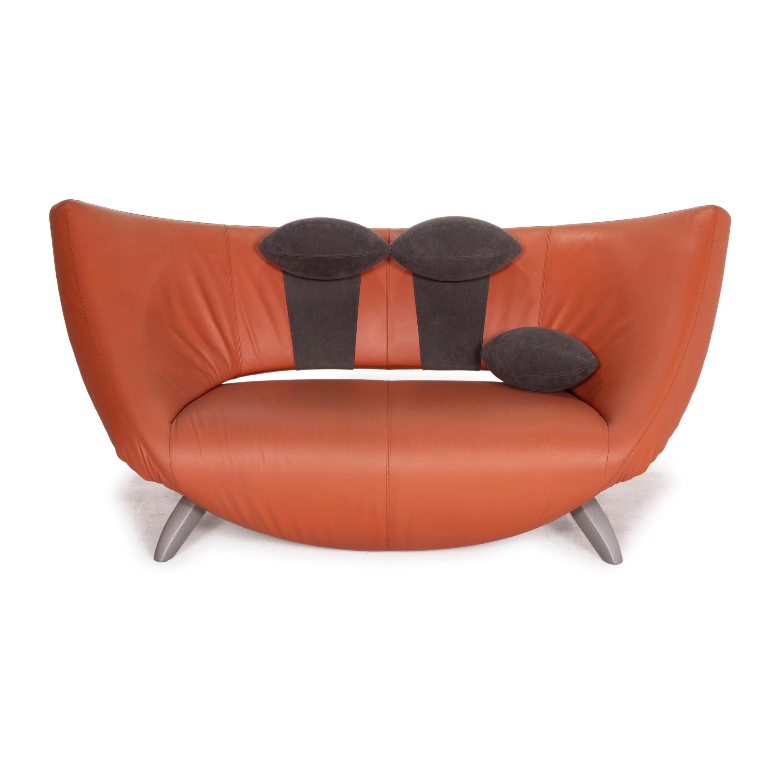 Leolux Danaide Orange Leather Sofa Two-Seater Electrical Function 2