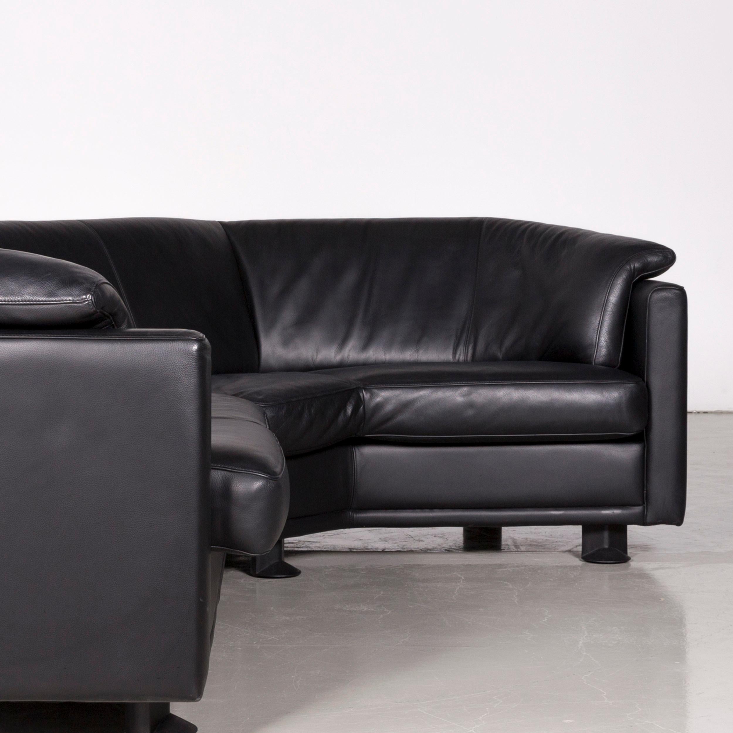 Leolux Designer Corner Couch Leather Black Sofa In Good Condition For Sale In Cologne, DE