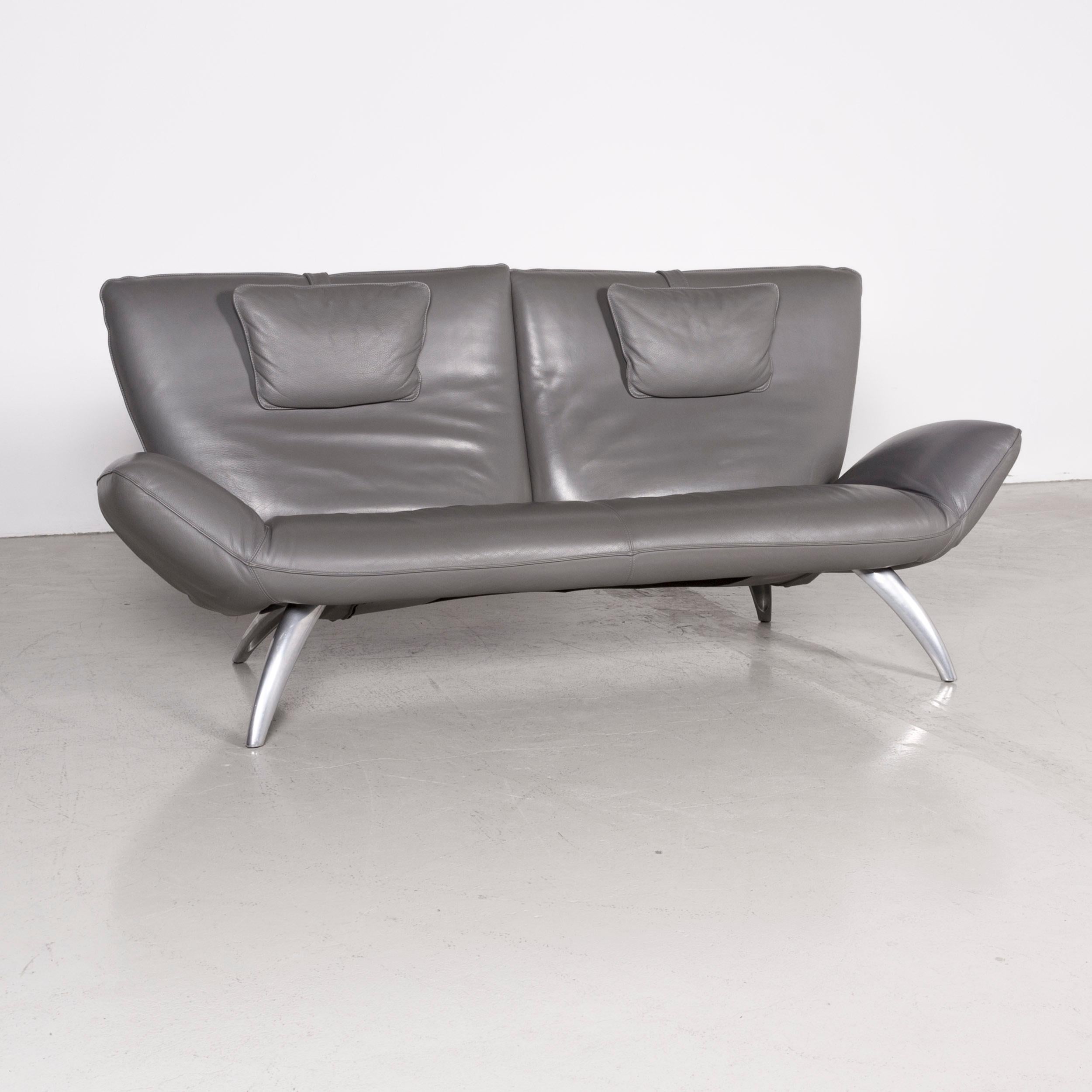Dutch Leolux Designer Leather Sofa Grey Three-Seat Couch For Sale