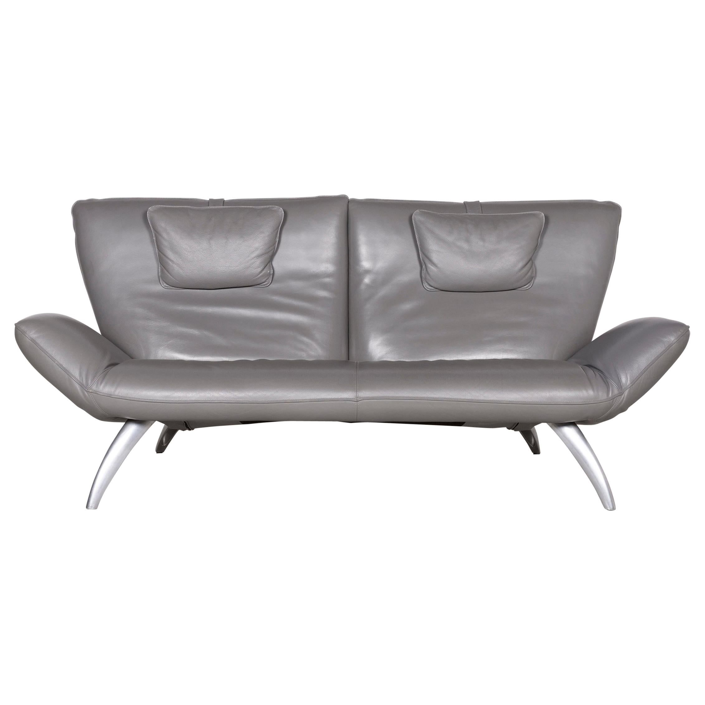 Leolux Designer Leather Sofa Grey Three-Seat Couch For Sale