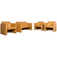 Leolux Designer Sofa Armchair Set Leather Yellow Two-Seat Couch