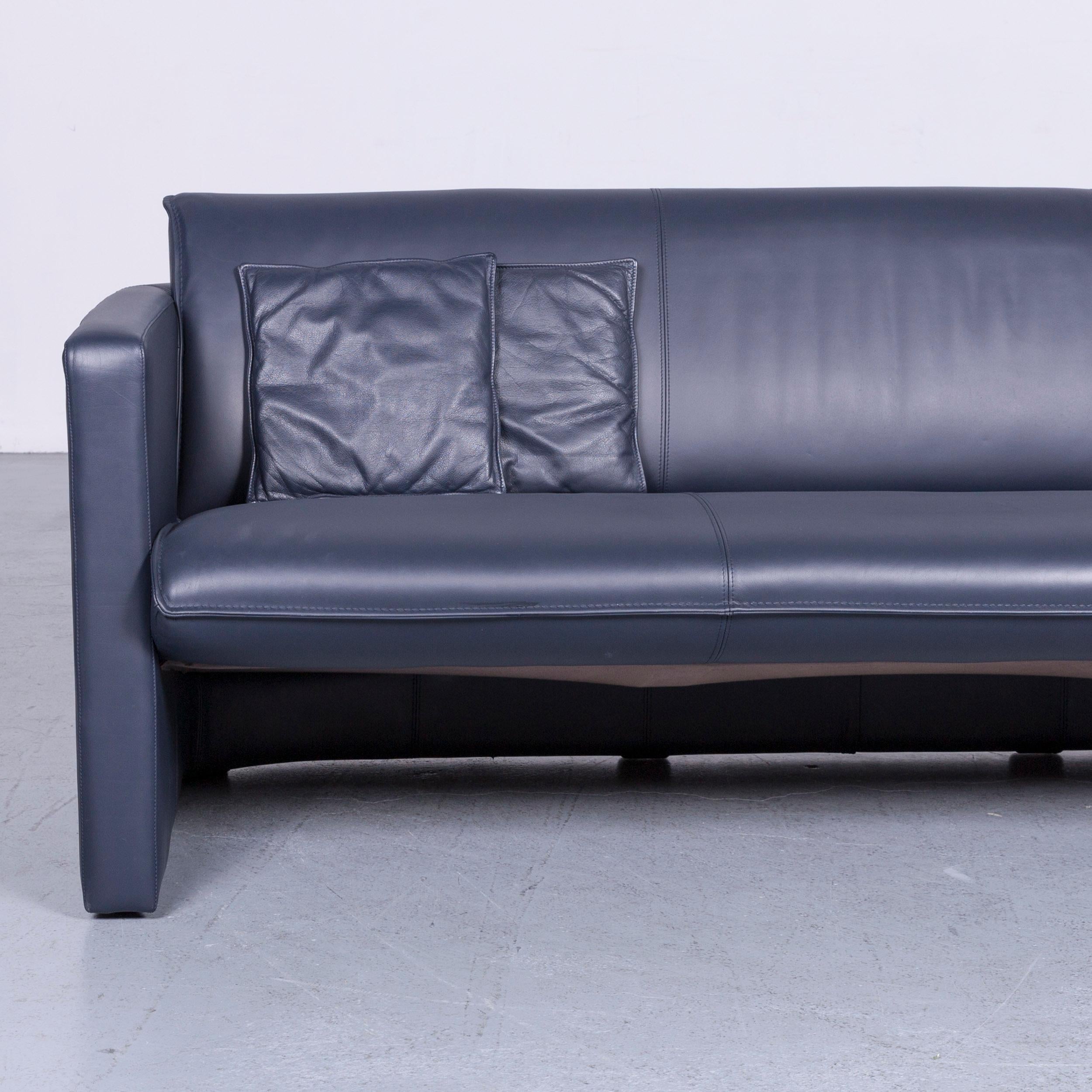German Leolux Designer Sofa Leather Blue Two-Seat Couch Modern For Sale