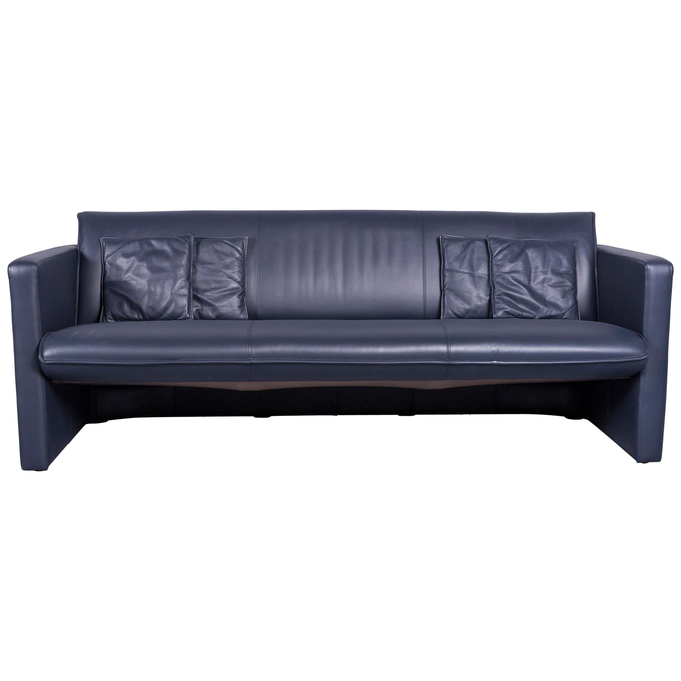 Leolux Designer Sofa Leather Blue Two-Seat Couch Modern For Sale