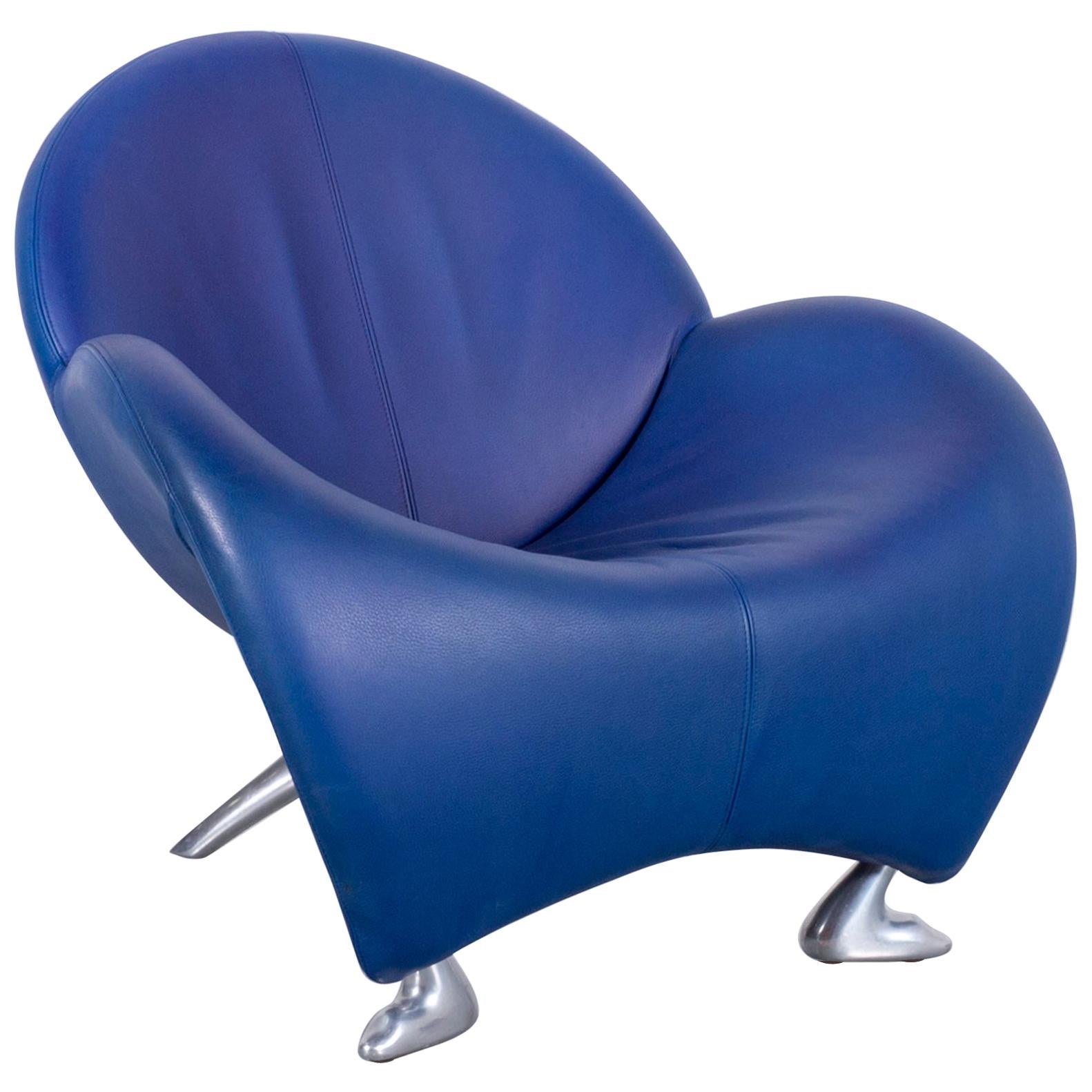 Leolux Echnato Leather Armchair Blue One-Seat