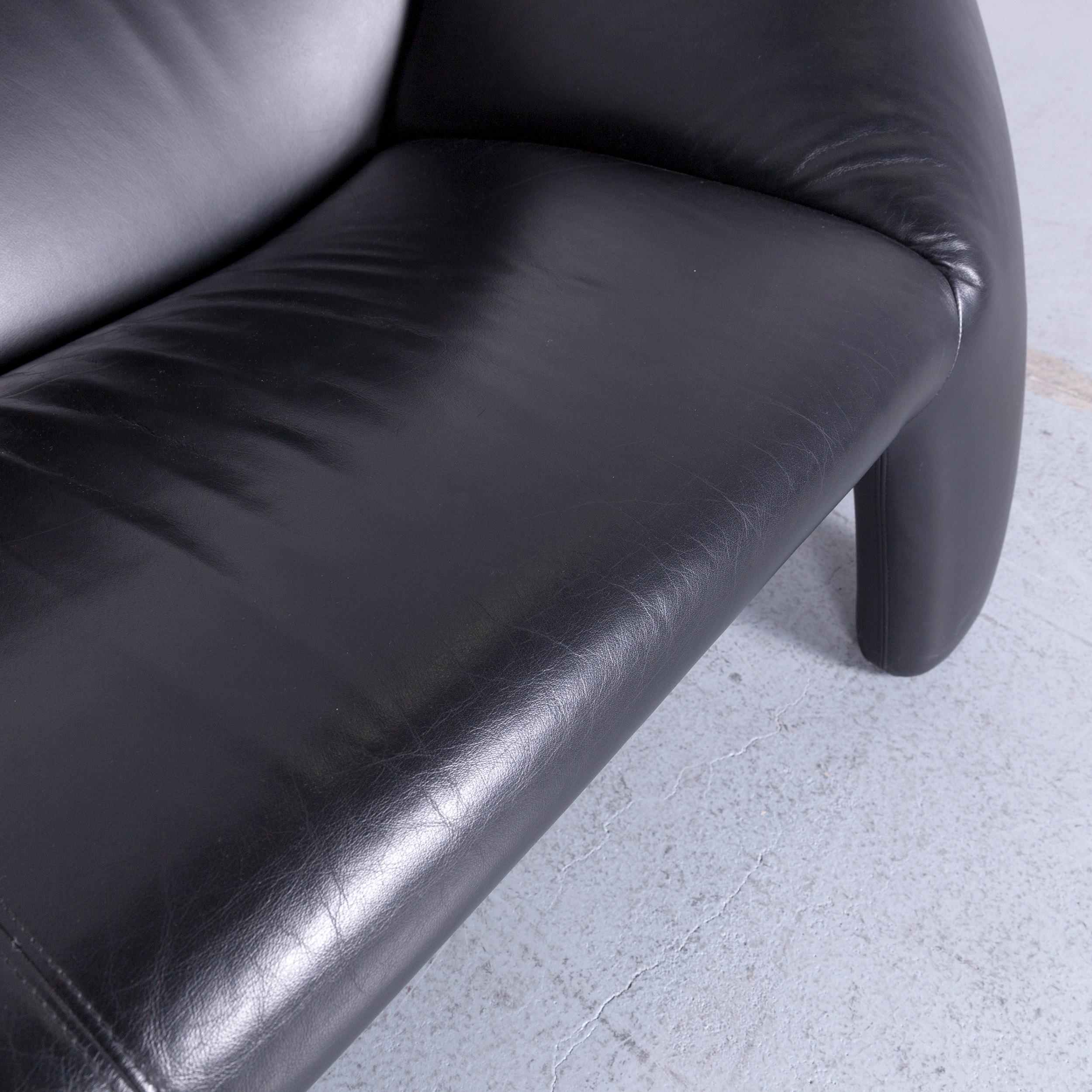 Contemporary Leolux Echnaton Designer Sofa Leather Black Two-Seat Couch Modern