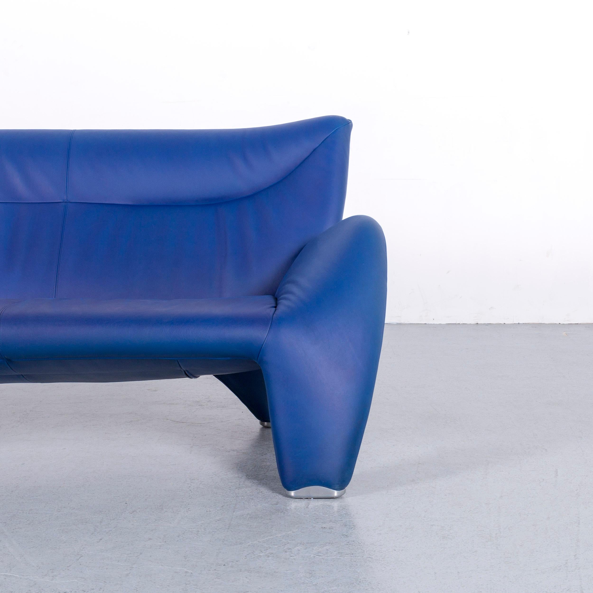 Allemand Leolux Echnaton Designer Sofa Cuir Bleu Canapé Deux Sièges Moderne