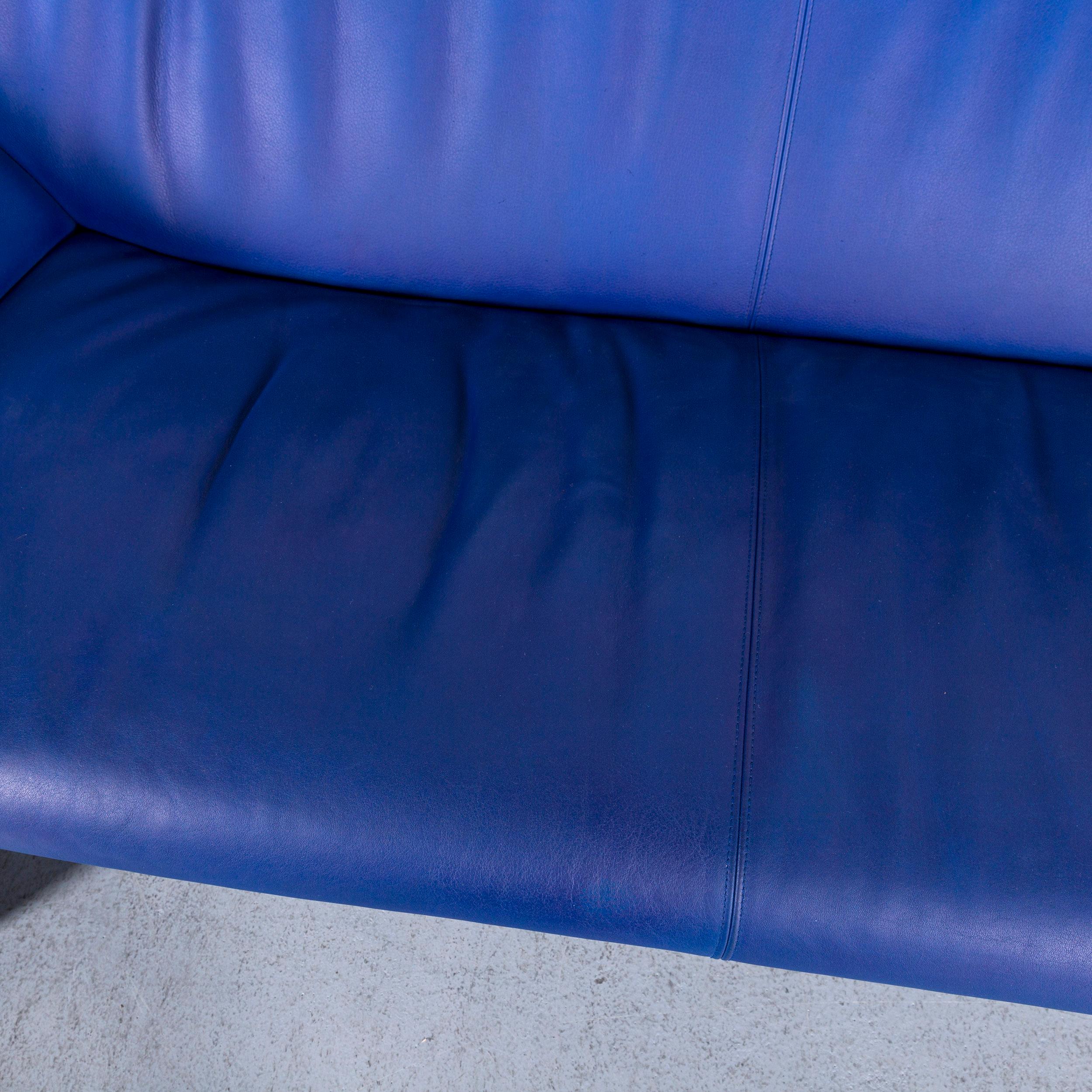 XXIe siècle et contemporain Leolux Echnaton Designer Sofa Cuir Bleu Canapé Deux Sièges Moderne