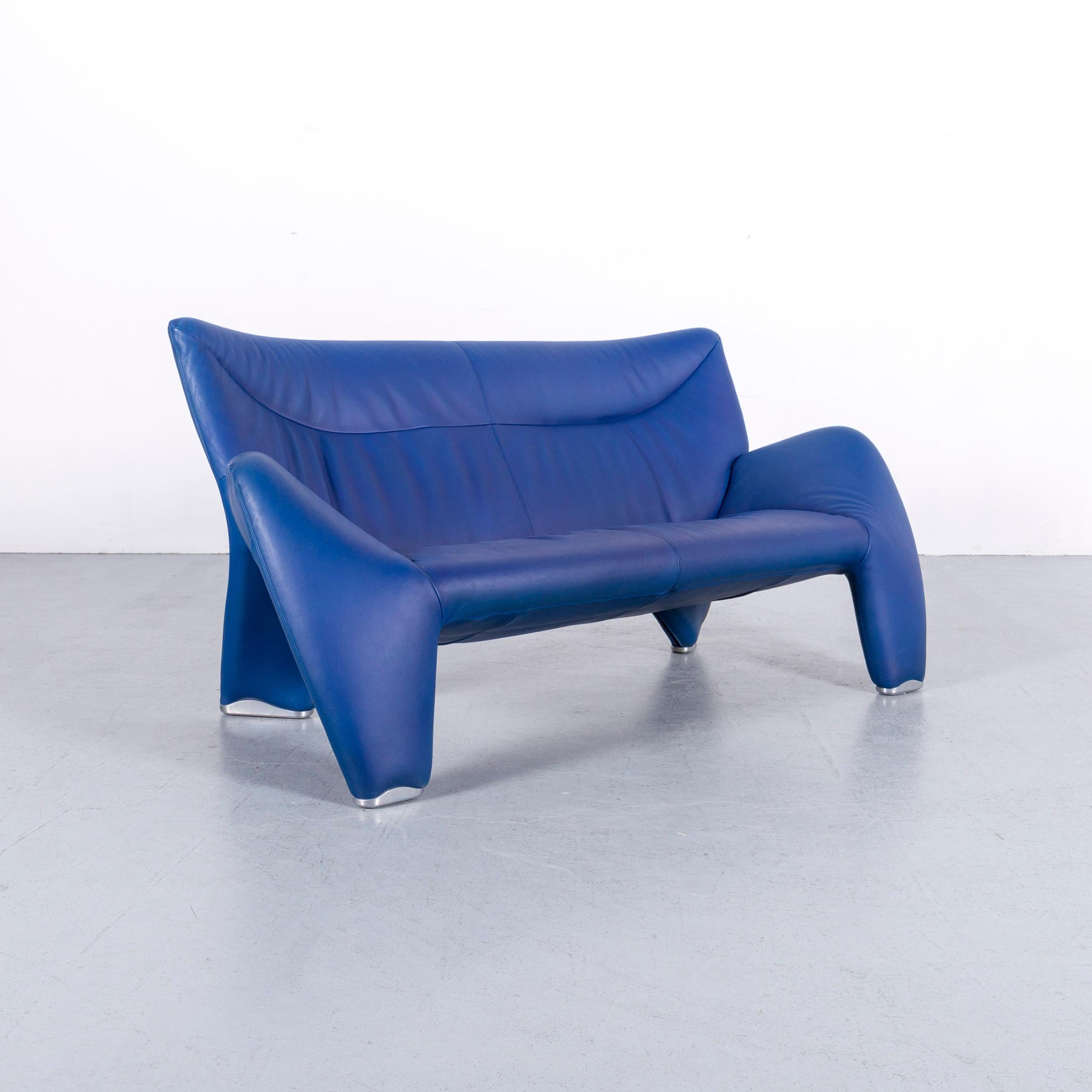 Leolux Echnaton Designer Sofa Cuir Bleu Canapé Deux Sièges Moderne 1