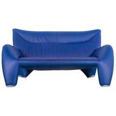 Leolux Echnaton Designer Sofa Cuir Bleu Canapé Deux Sièges Moderne