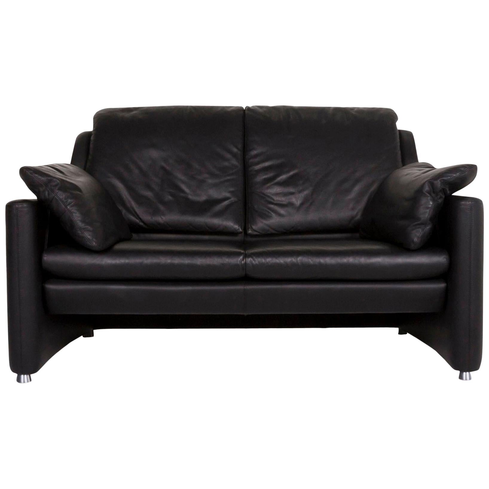 Leolux Fidamigo Leather Sofa Black Two-Seat Couch For Sale