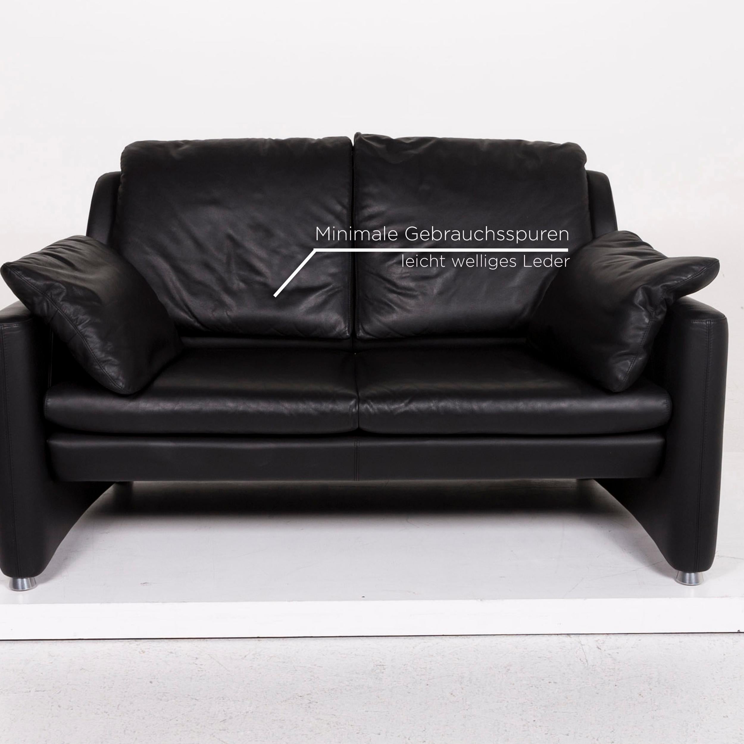 Dutch Leolux Fidamigo Leather Sofa Black Two-Seat Couch For Sale
