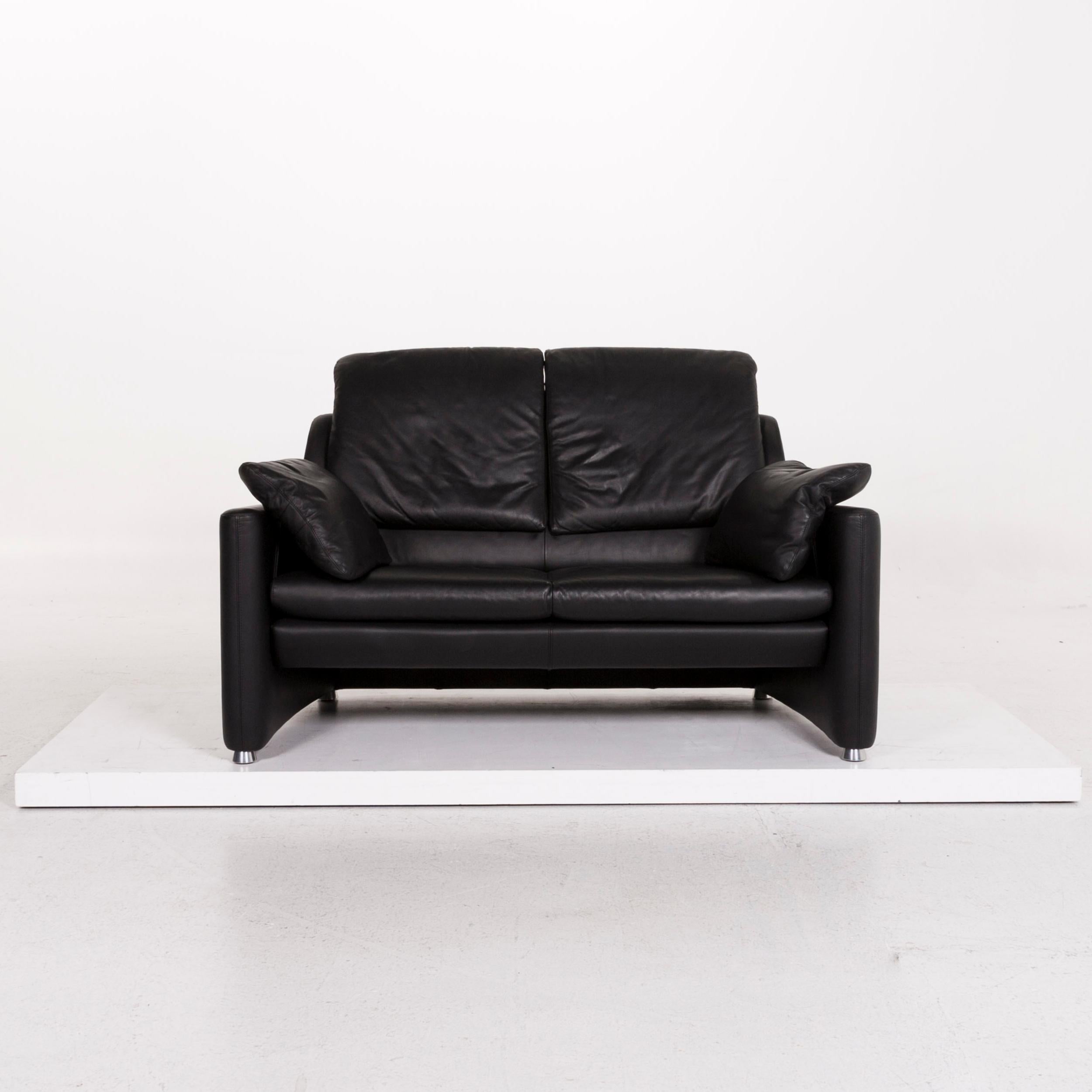 Leolux Fidamigo Leather Sofa Black Two-Seat Couch For Sale 1