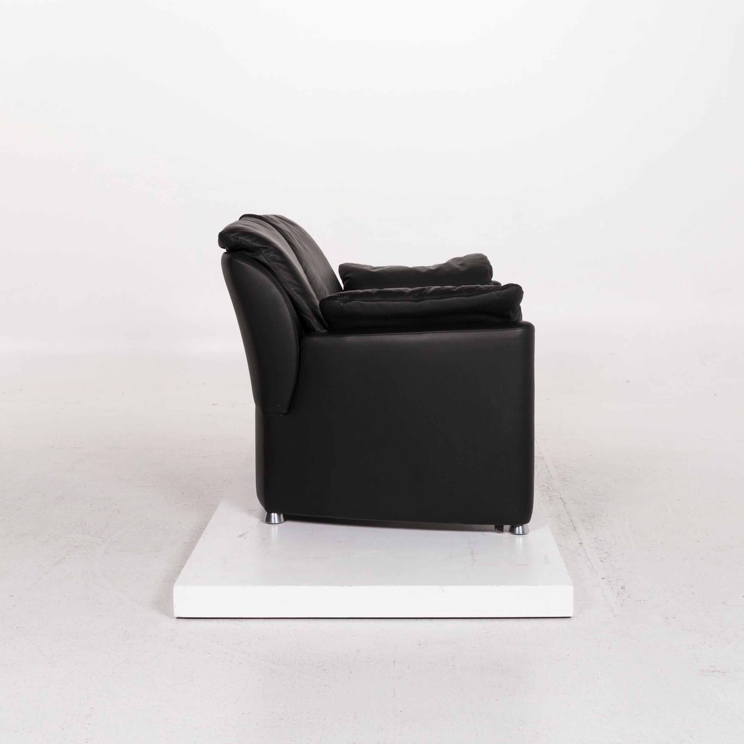 Leolux Fidamigo Leather Sofa Black Two-Seat Couch For Sale 2