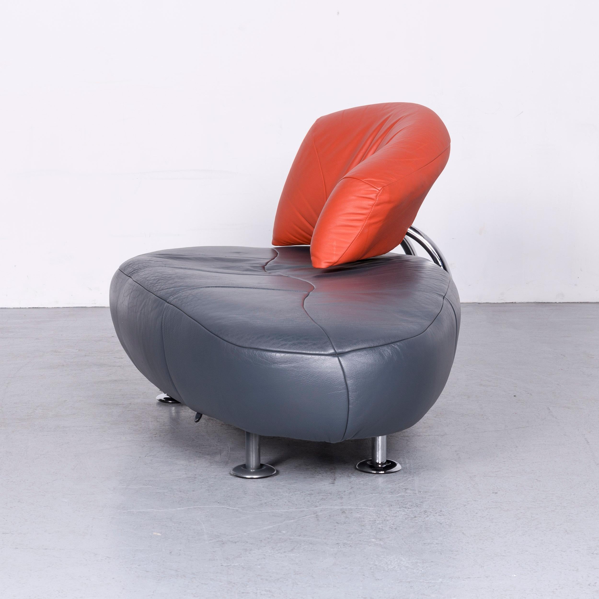 Leolux Kikko Designer Sofa Leather Blue Two-Seat Couch Modern For Sale 6
