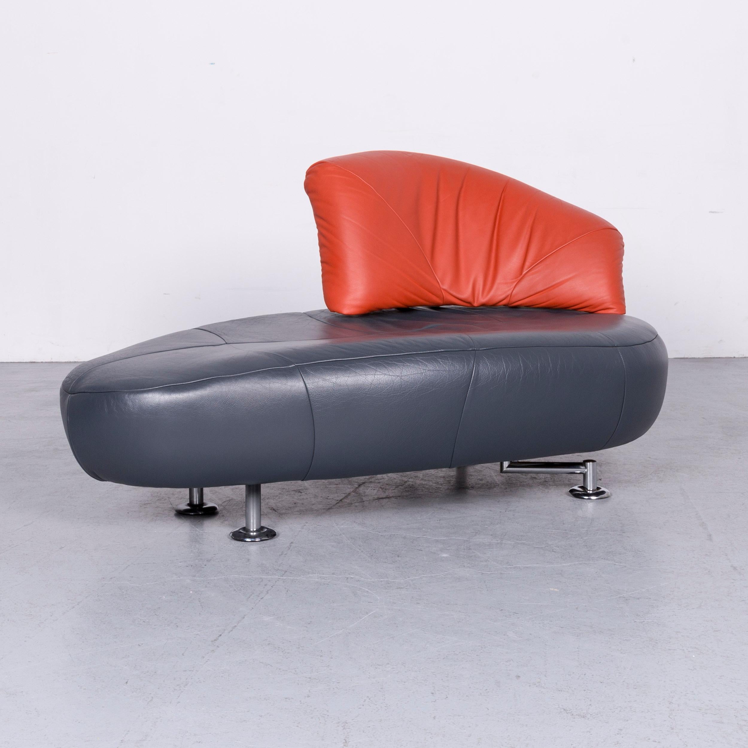 German Leolux Kikko Designer Sofa Leather Blue Two-Seat Couch Modern For Sale