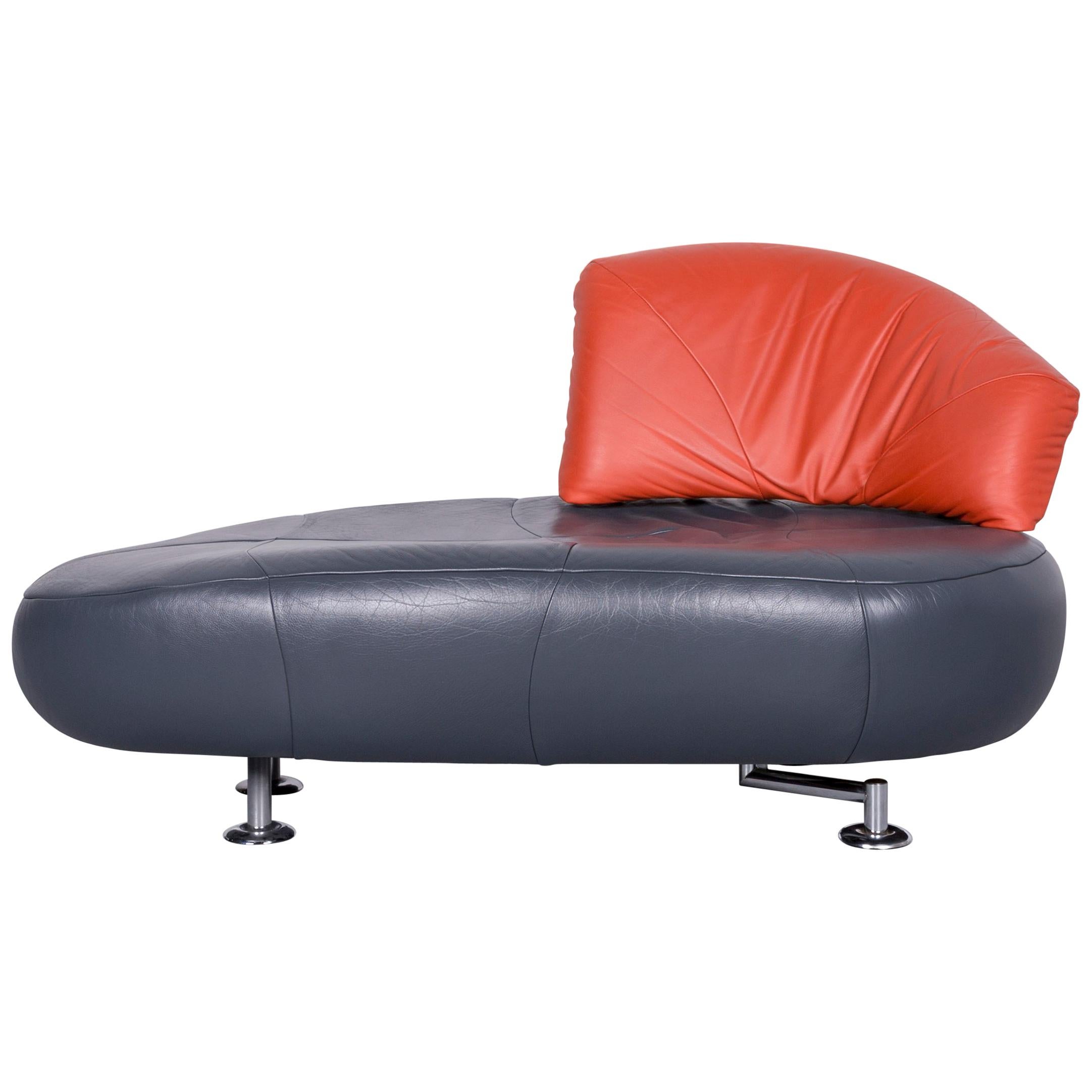 Leolux Kikko Designer Sofa Leather Blue Two-Seat Couch Modern For Sale
