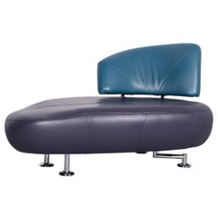 Leolux Kikko Designer Sofa Leather Blue Two-Seat Couch Modern