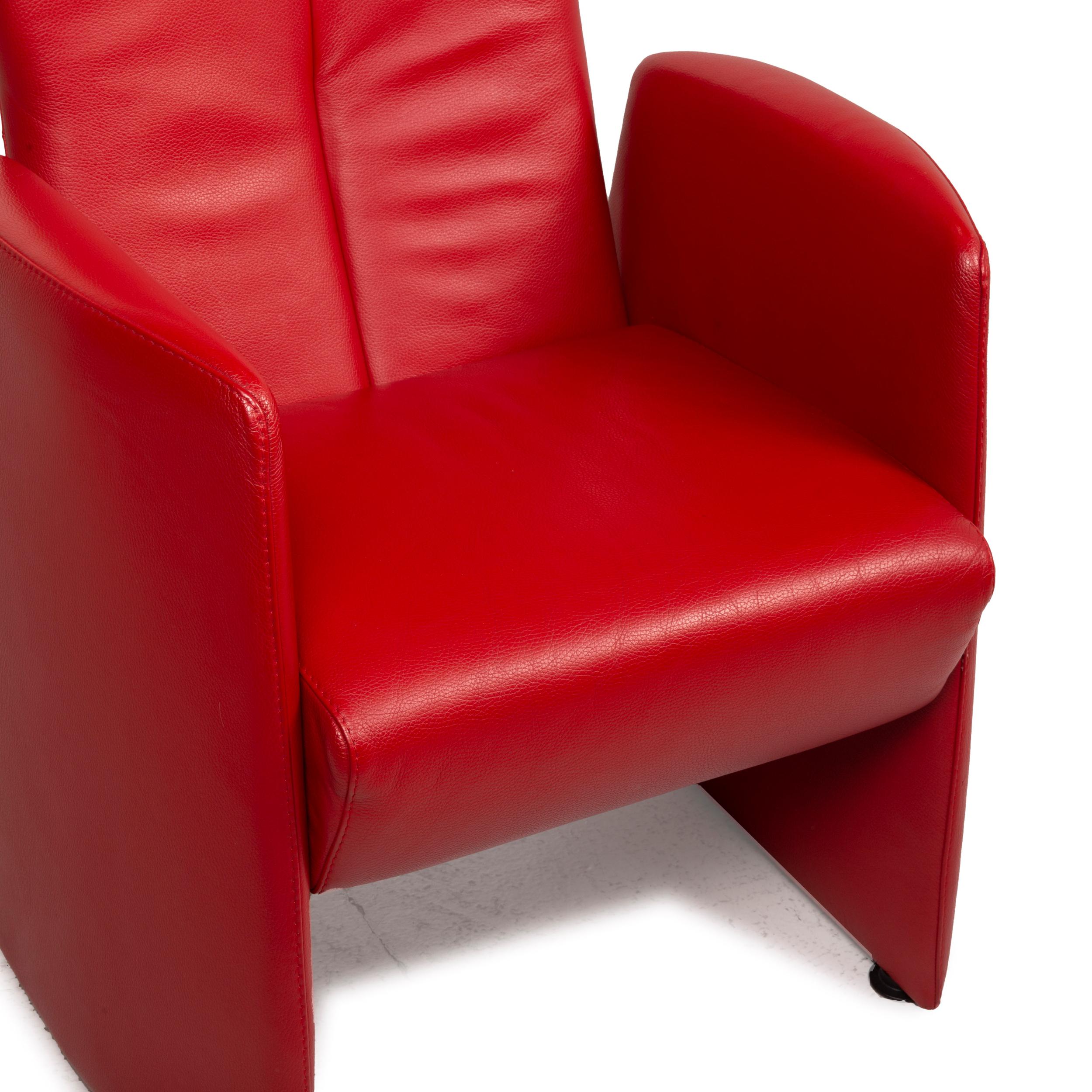 Modern Leolux Leather Armchair Set Red Relax Function Set