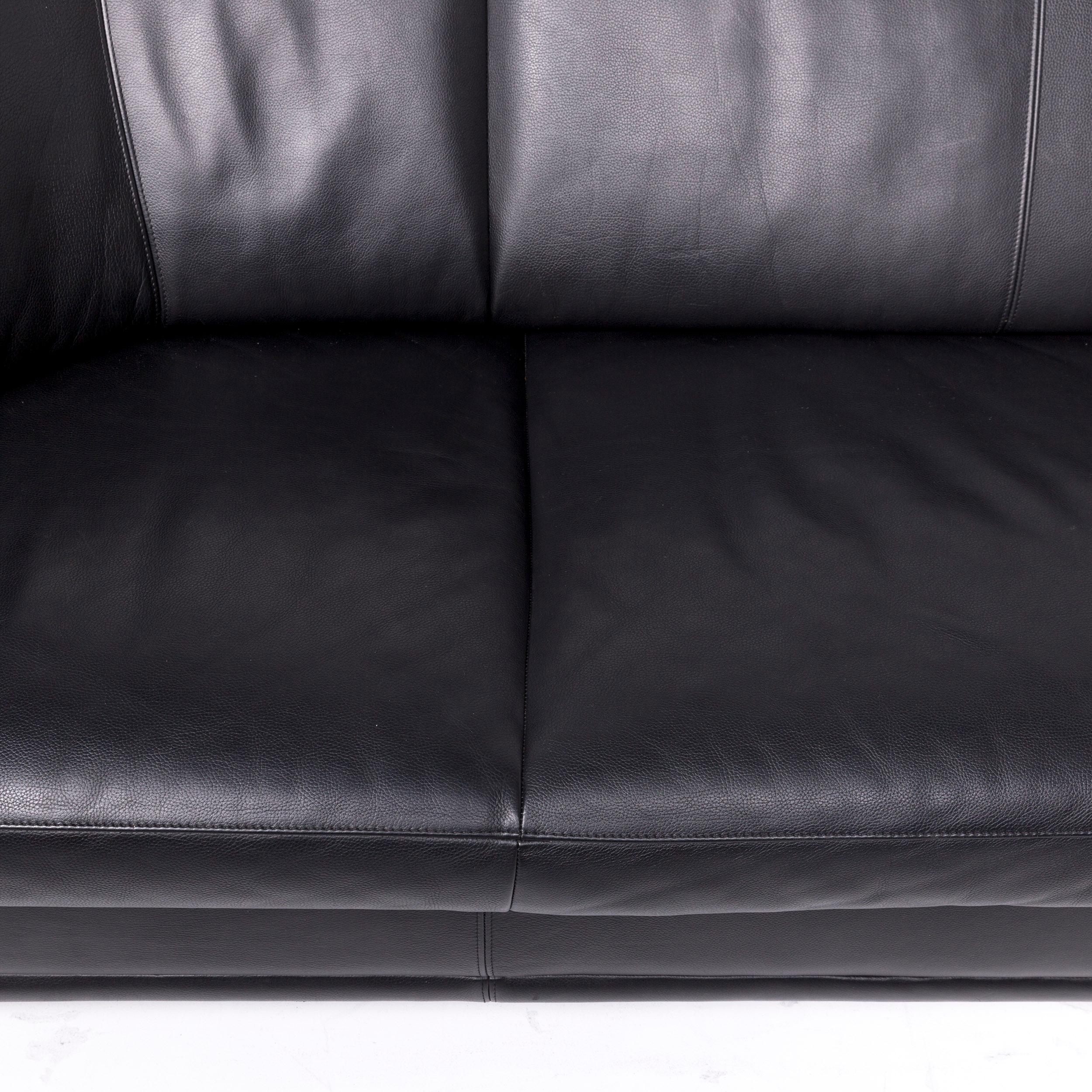 Leolux Leather Corner Sofa Black Sofa Couch In Good Condition For Sale In Cologne, DE