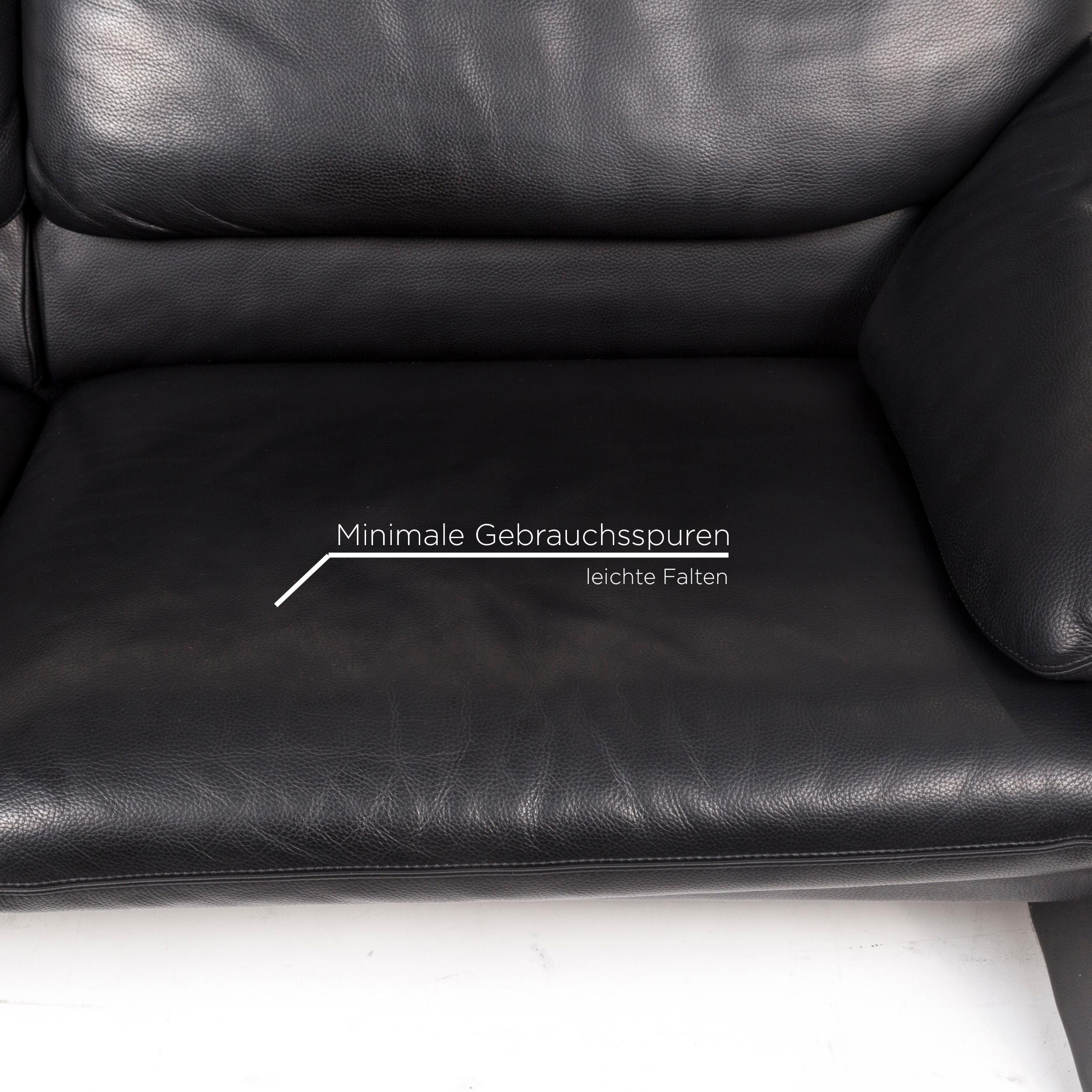 Dutch Leolux Leather Sofa Black Two-Seat Couch For Sale