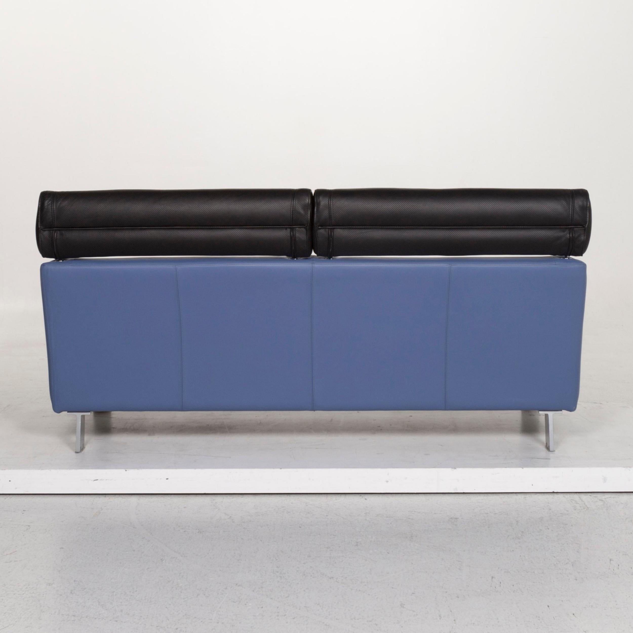 Leolux Leather Sofa Blue Two-Seat Function Couch For Sale 4