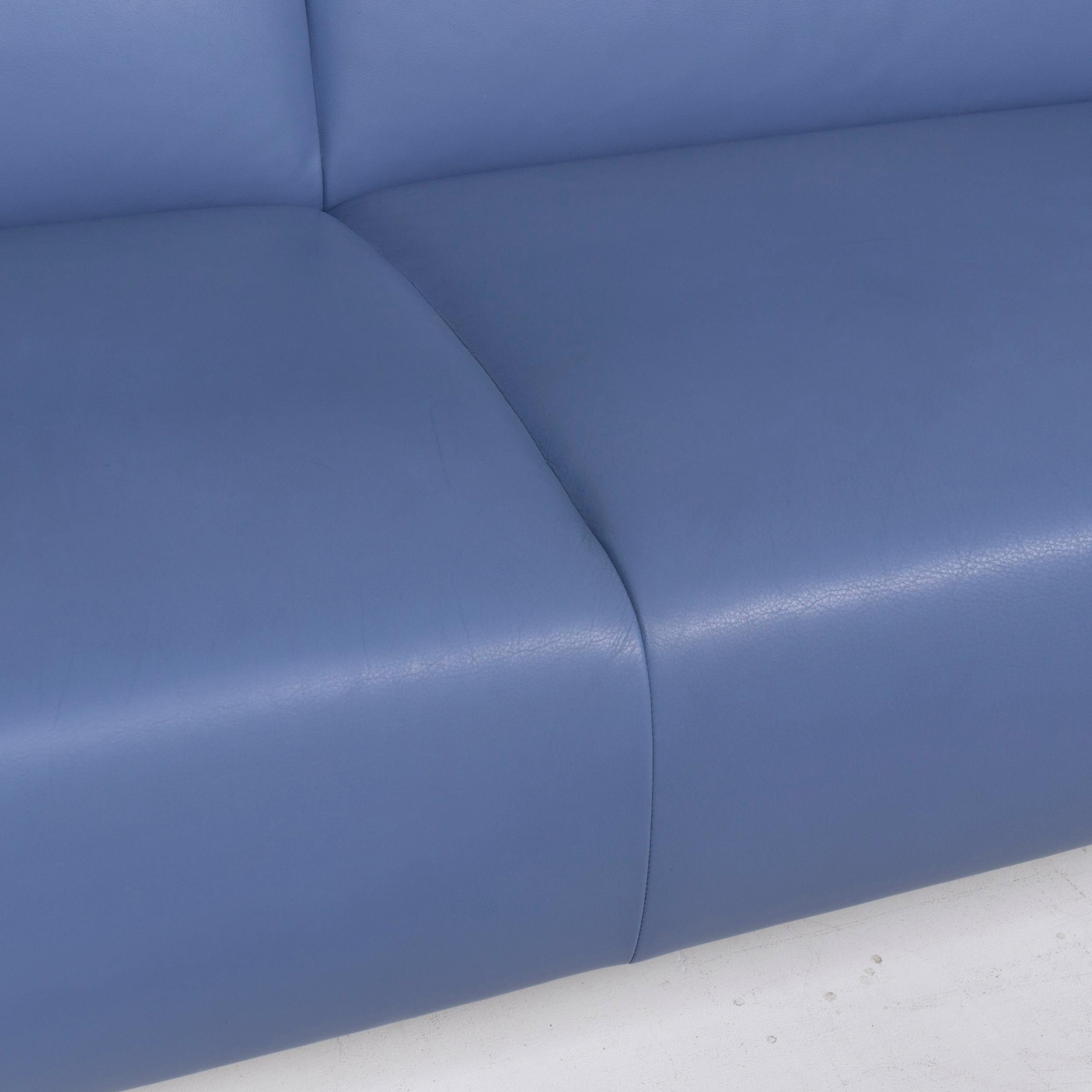 Modern Leolux Leather Sofa Blue Two-Seat Function Couch For Sale