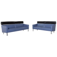 Leolux Leather Sofa Set Blue 1 Three-Seat 1 Two-Seat Couch