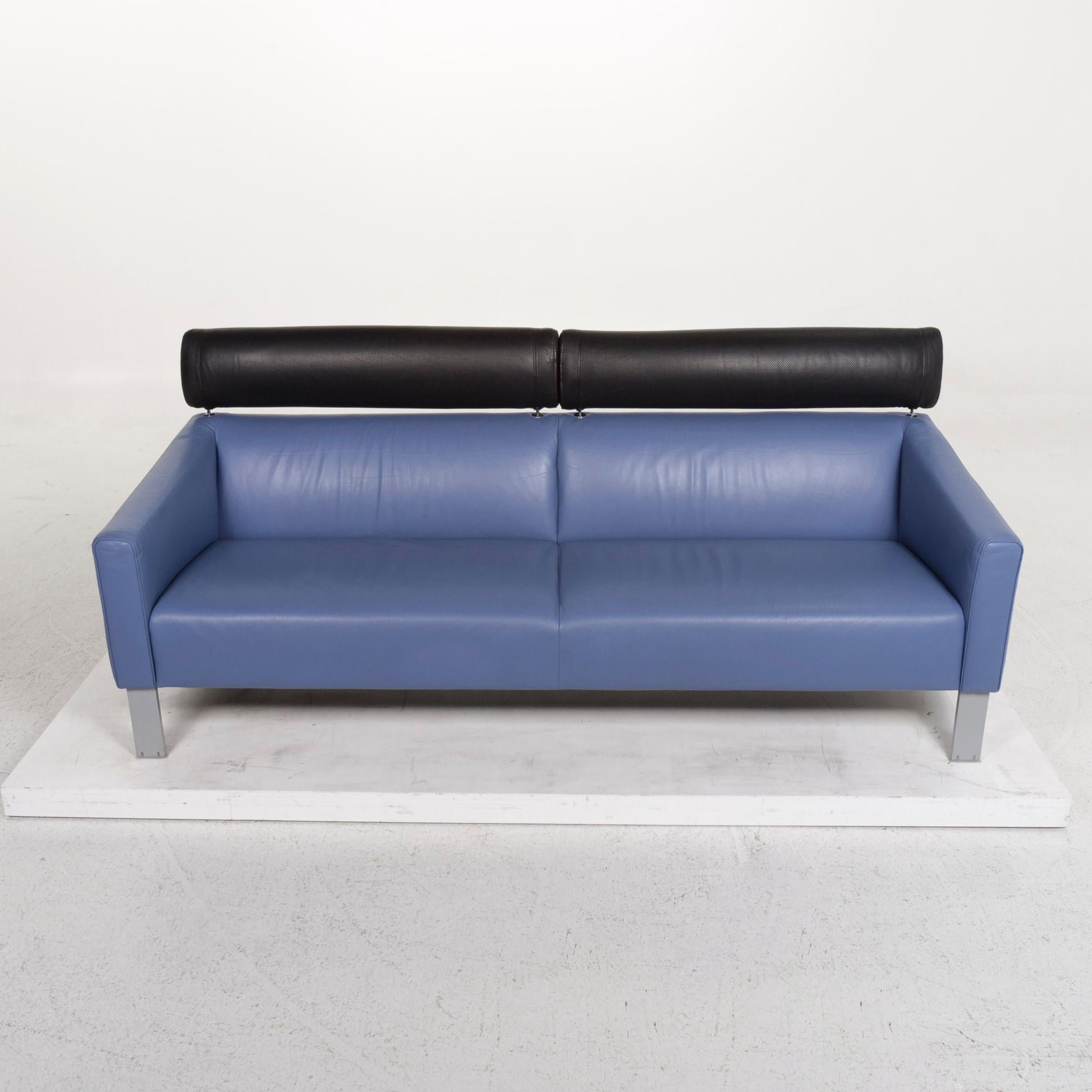 Leolux Leather Sofa Set Blue 1 Three-Seat 1 Two-Seat Couch For Sale 6