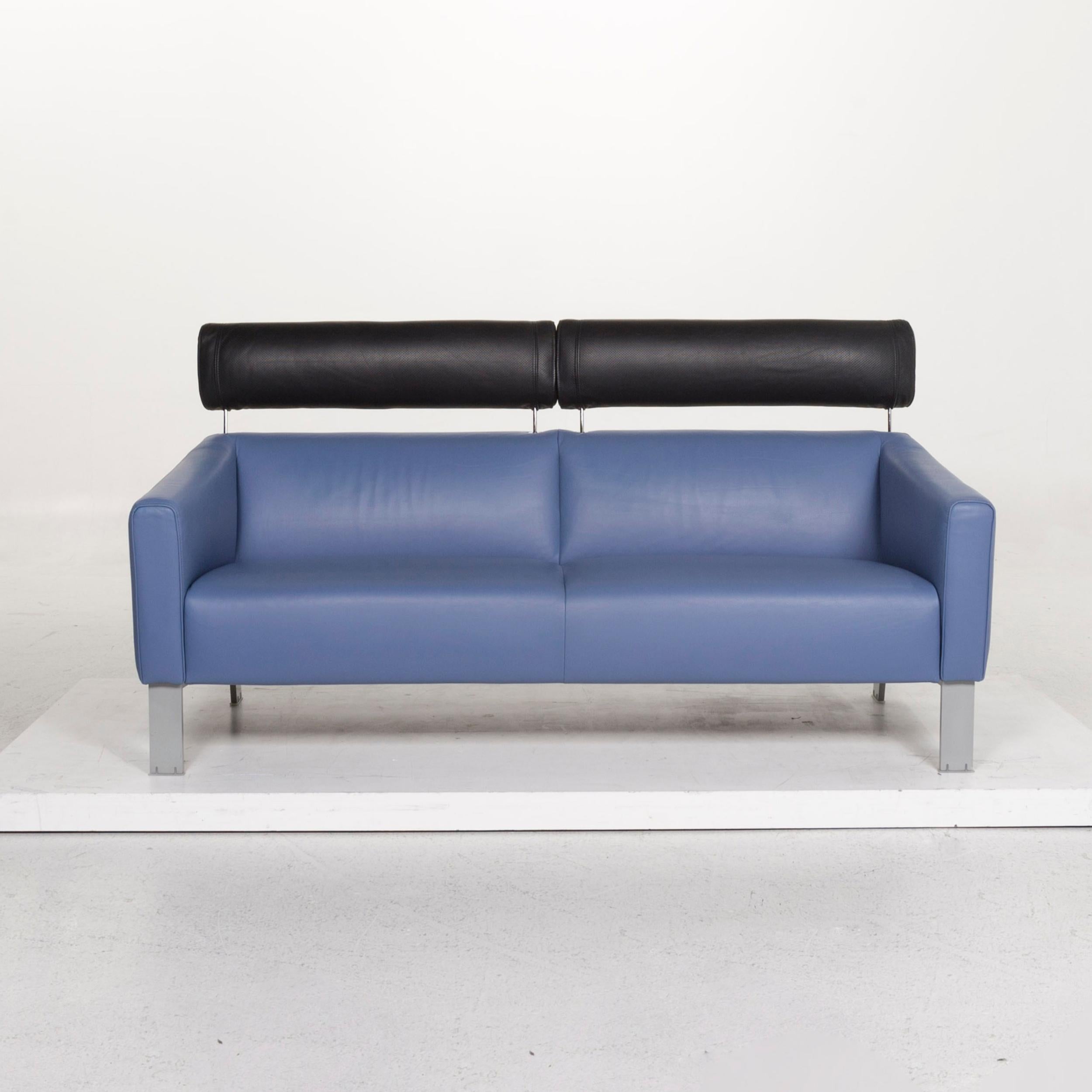 Leolux Leather Sofa Set Blue 1 Three-Seat 1 Two-Seat Couch In Good Condition For Sale In Cologne, DE