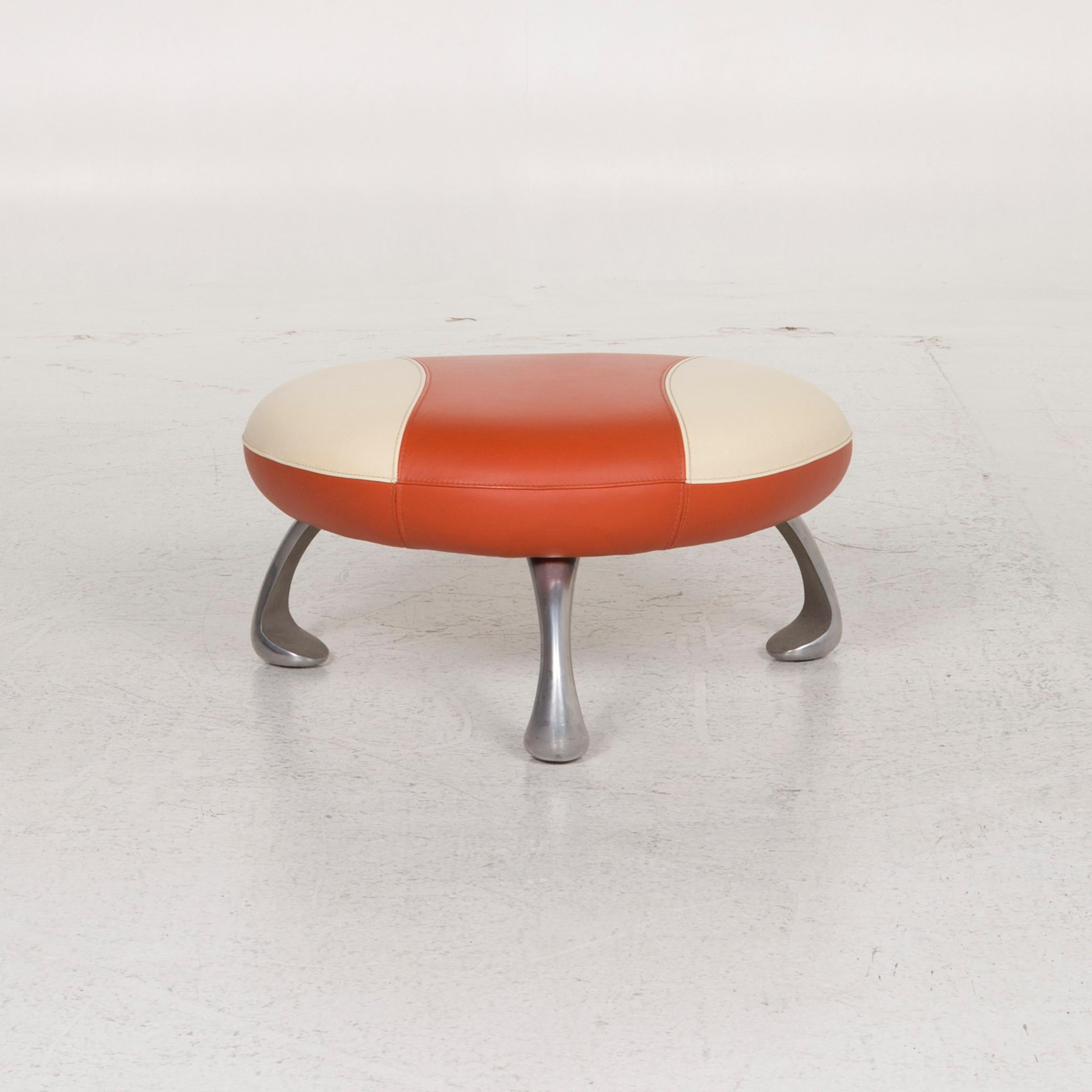 Leolux Leather Stool Orange In Good Condition In Cologne, DE