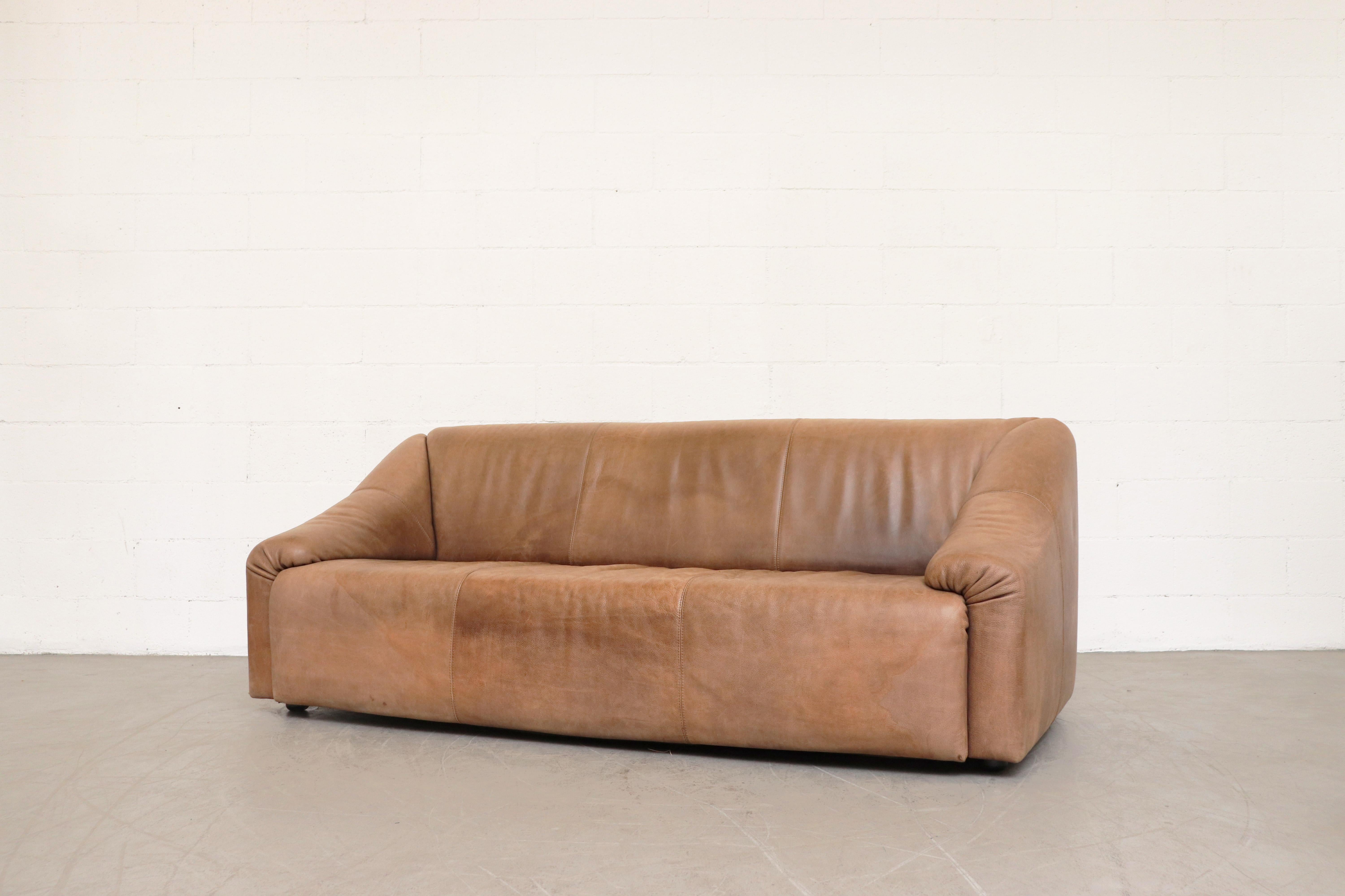 Mid-Century Modern Leolux Light Buffalo Leather 3-Seat Sofa