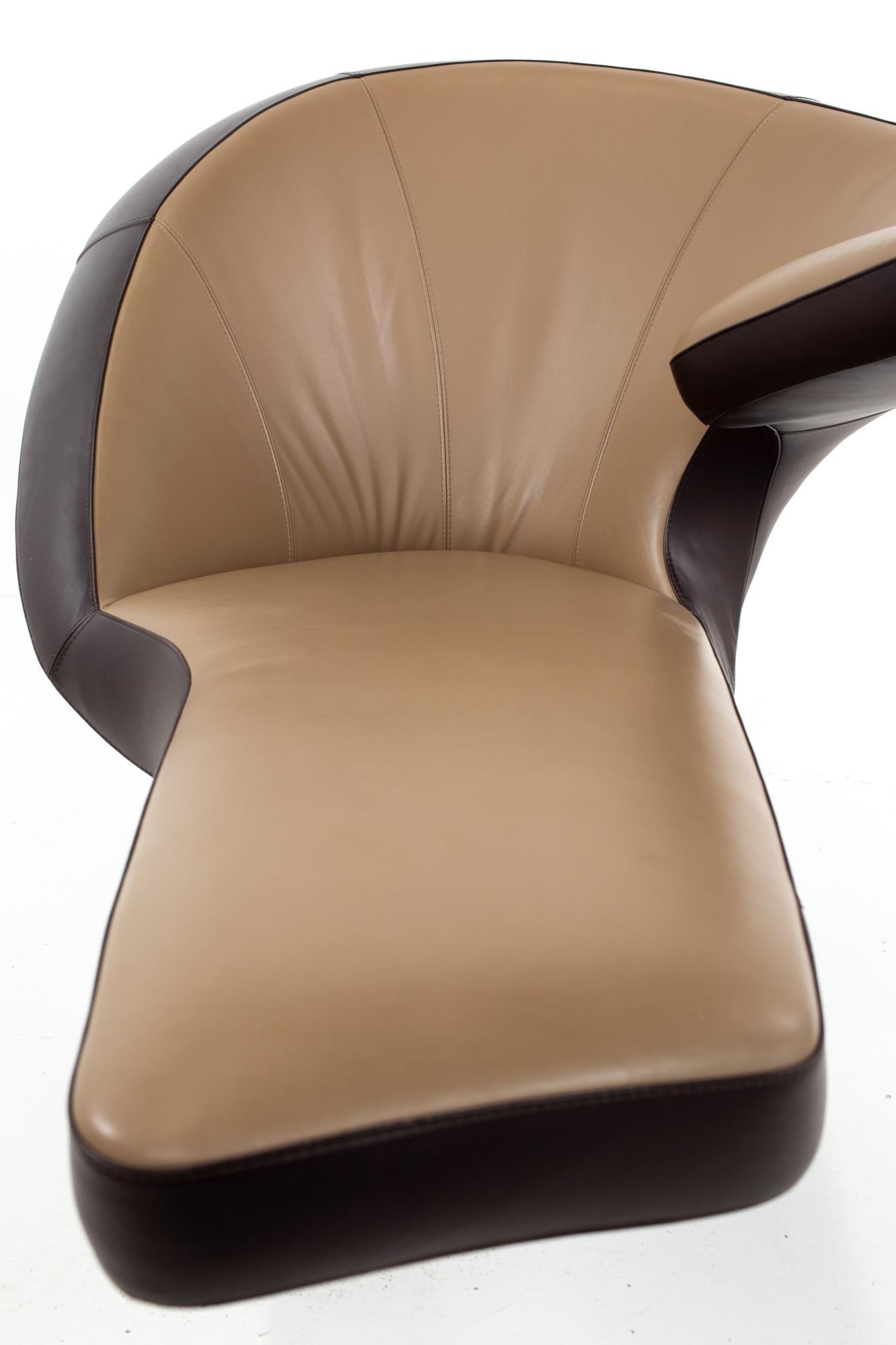 Leolux Leather Swivel Chaise Lounge Chairs, Pair 6