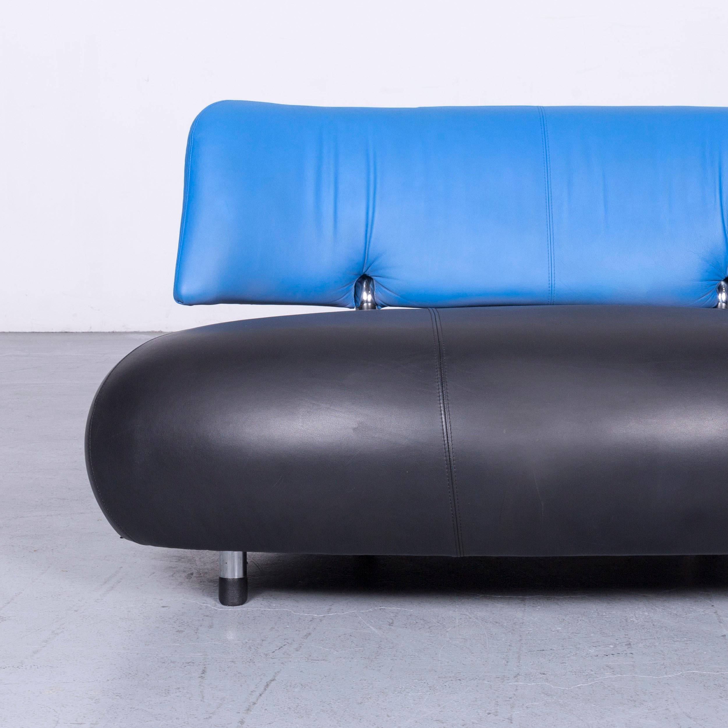 German Leolux Pallone Designer Sofa Black Blue Two-Seat Modern Couch