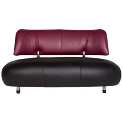 Leolux Pallone Leather Sofa Black Purple Two-Seat Couch