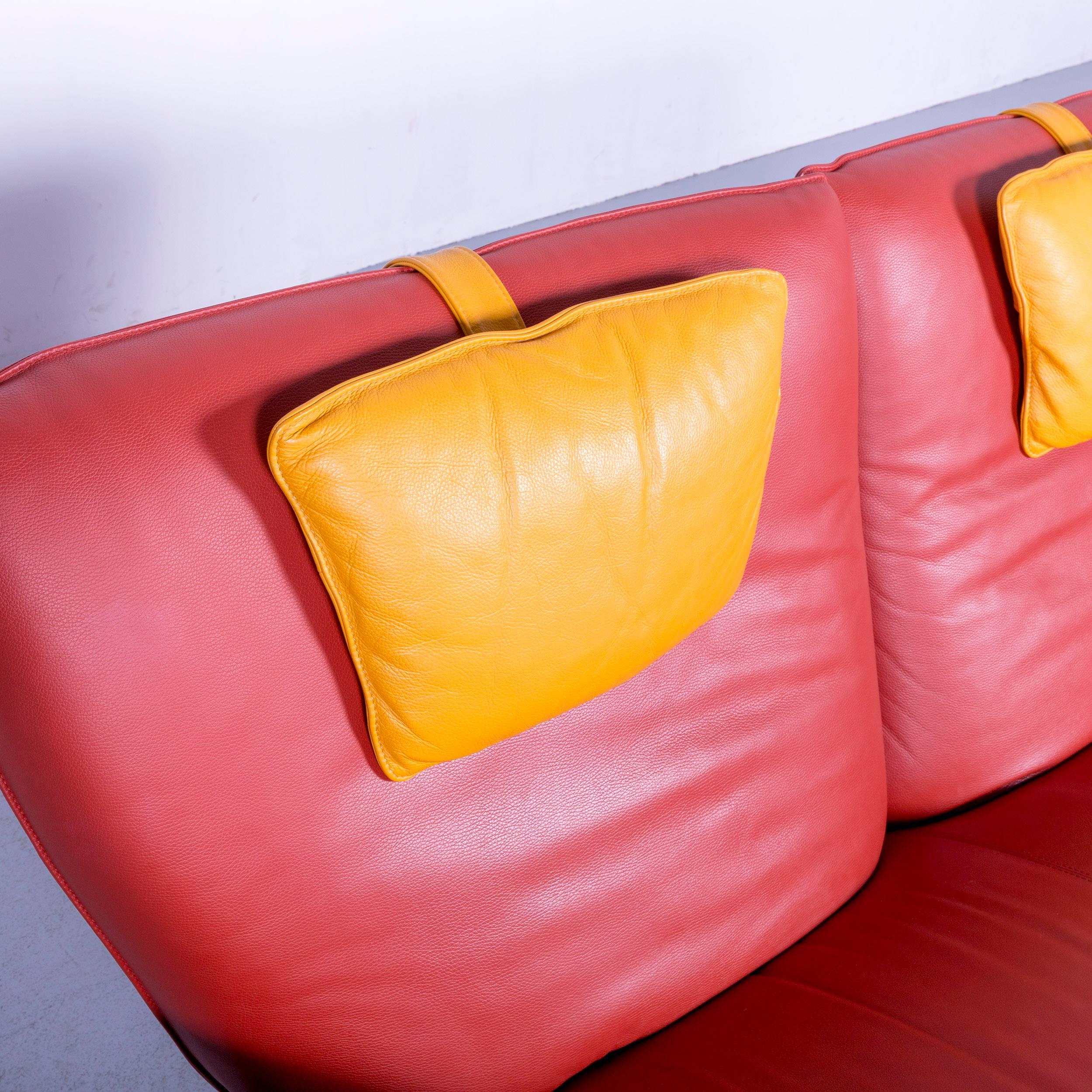 Leolux Panta Rhei Leather Sofa Red Yellow Two-Seat Electric Recliner 3
