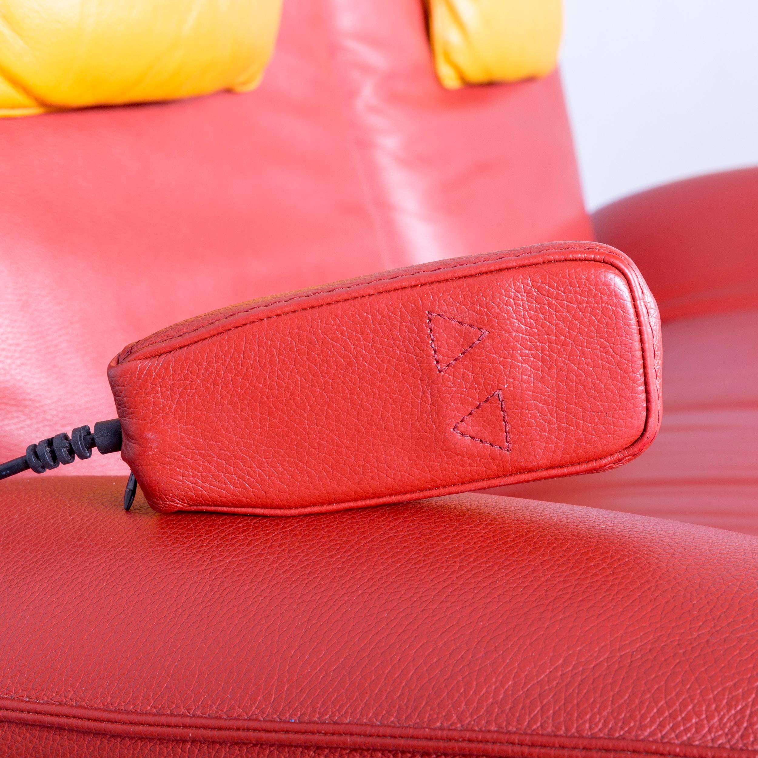 Leolux Panta Rhei Leather Sofa Red Yellow Two-Seat Electric Recliner 4