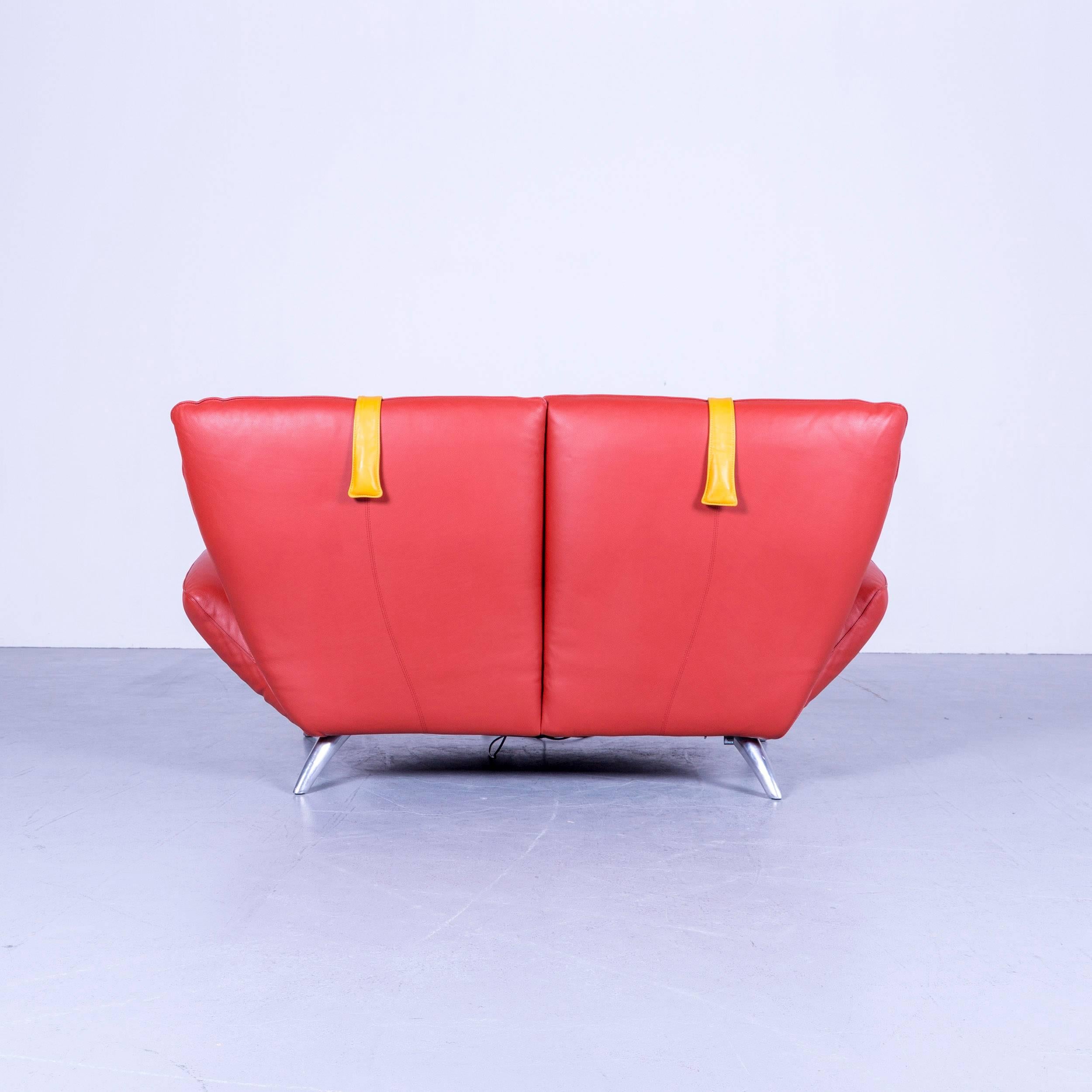 Leolux Panta Rhei Leather Sofa Red Yellow Two-Seat Electric Recliner 7