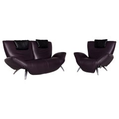 Leolux Panta Rhei Leder Sofa Garnitur Aubergine Violett 1 Zweisitzer 1 Sessel