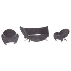 Leolux Papageno Alcantara Fabric Sofa Set Gray 1 Two-Seat 2 Armchair