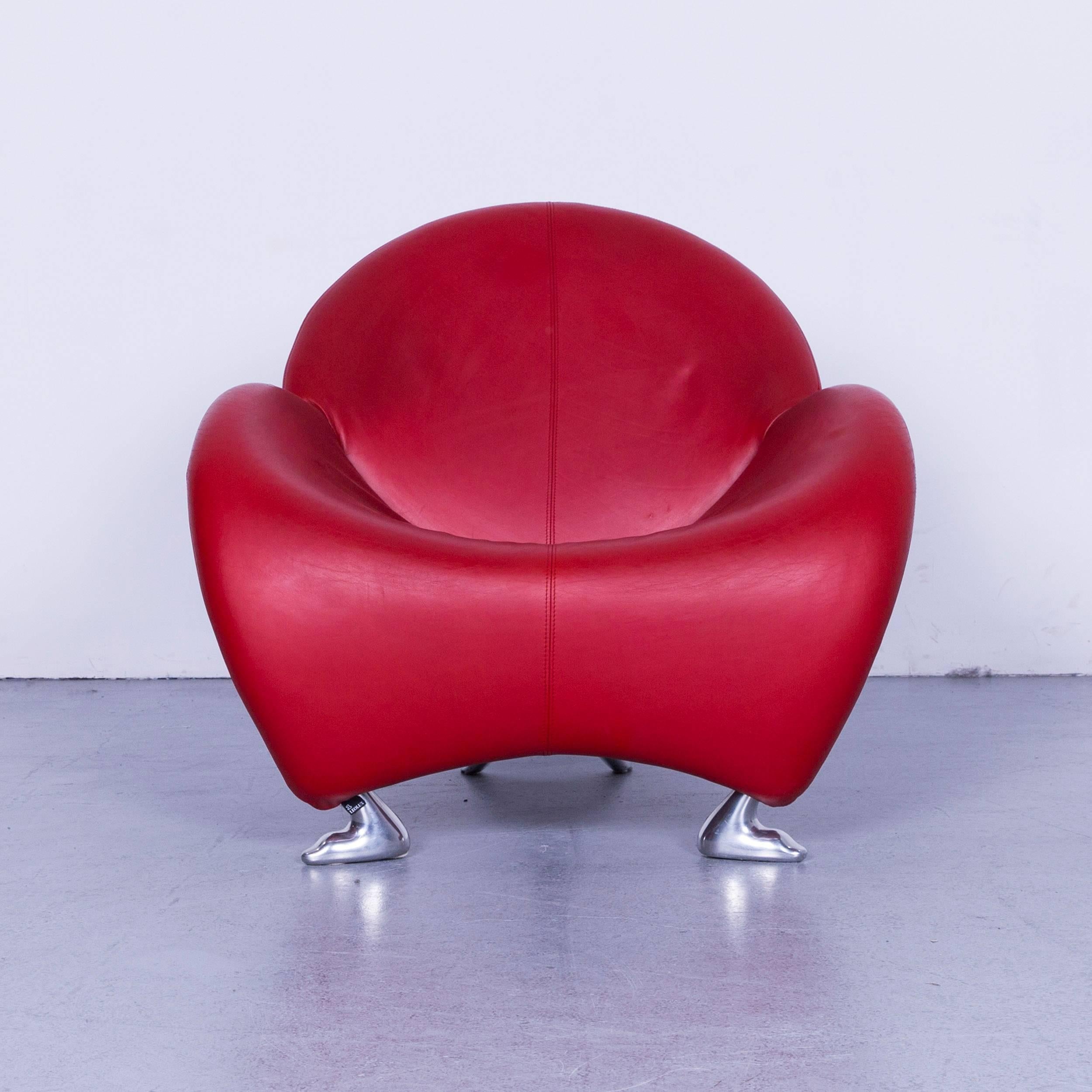 Leolux Papageno designer leather chair red one-seat lounge modern.

   