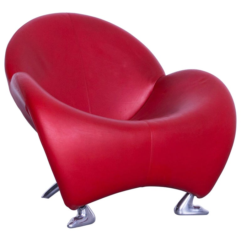 Leolux Papageno Designer Leather Chair Red One-Seat Lounge Modern at 1stDibs