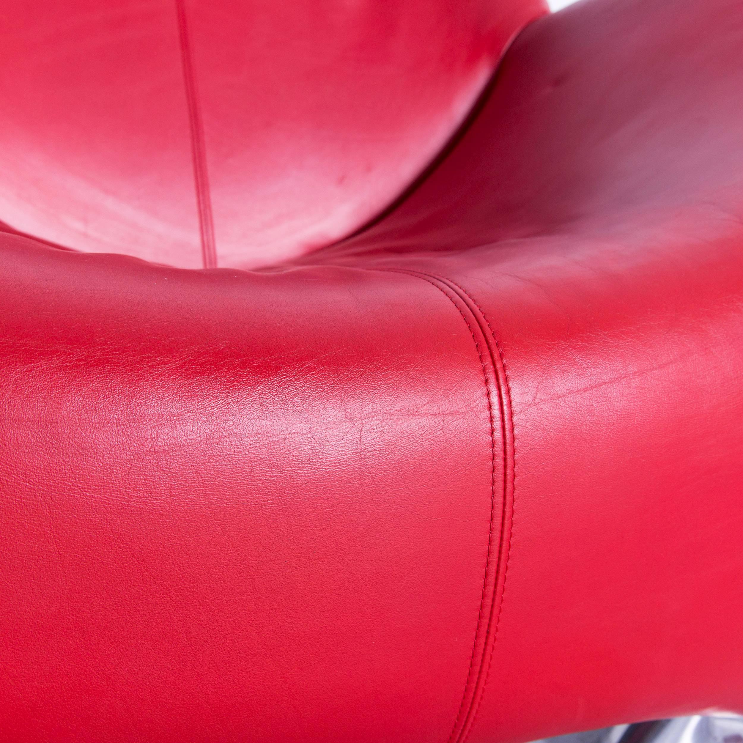 Dutch Leolux Papageno Designer Leather Chair Set Red One-Seat Lounge Modern