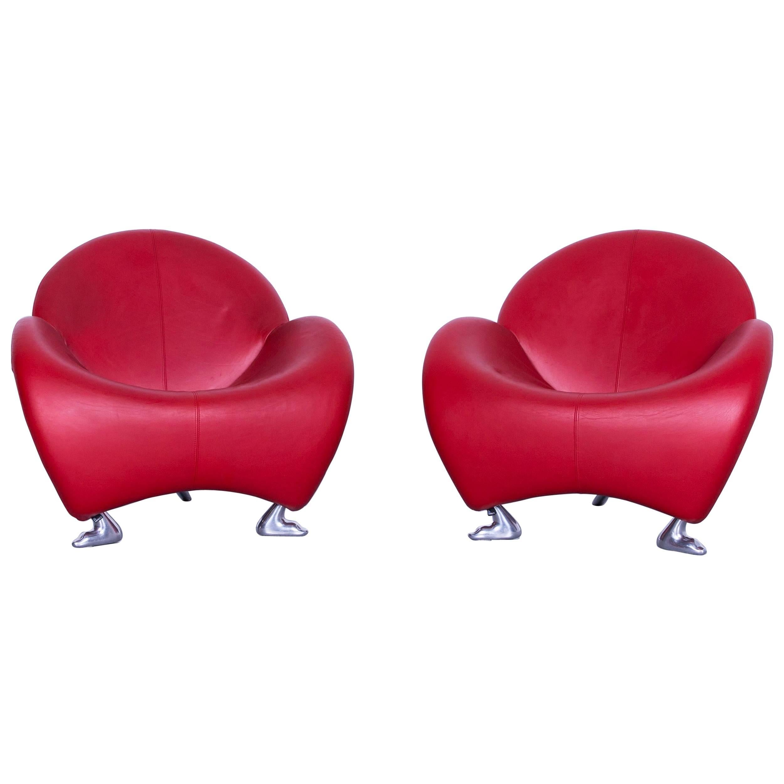 Leolux Papageno Designer Leather Chair Set Red One-Seat Lounge Modern