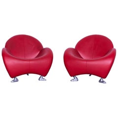Leolux Papageno Designer Leather Chair Set Red One-Seat Lounge Modern