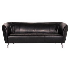 Leolux Pupilla Leather Sofa Black Three-Seat Couch